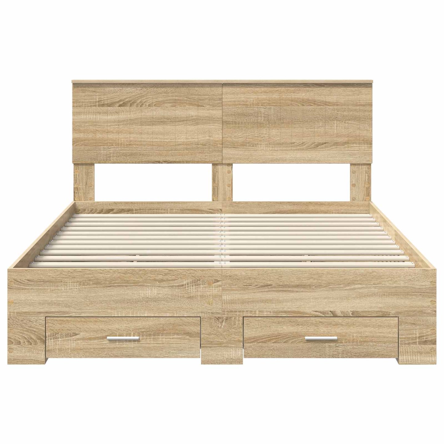 Bedframe met hoofdeinde Sonoma Eiken 135 x 190 cm Bewerkt hout is nu te koop bij PeponiXL, paradijselijk wonen!
