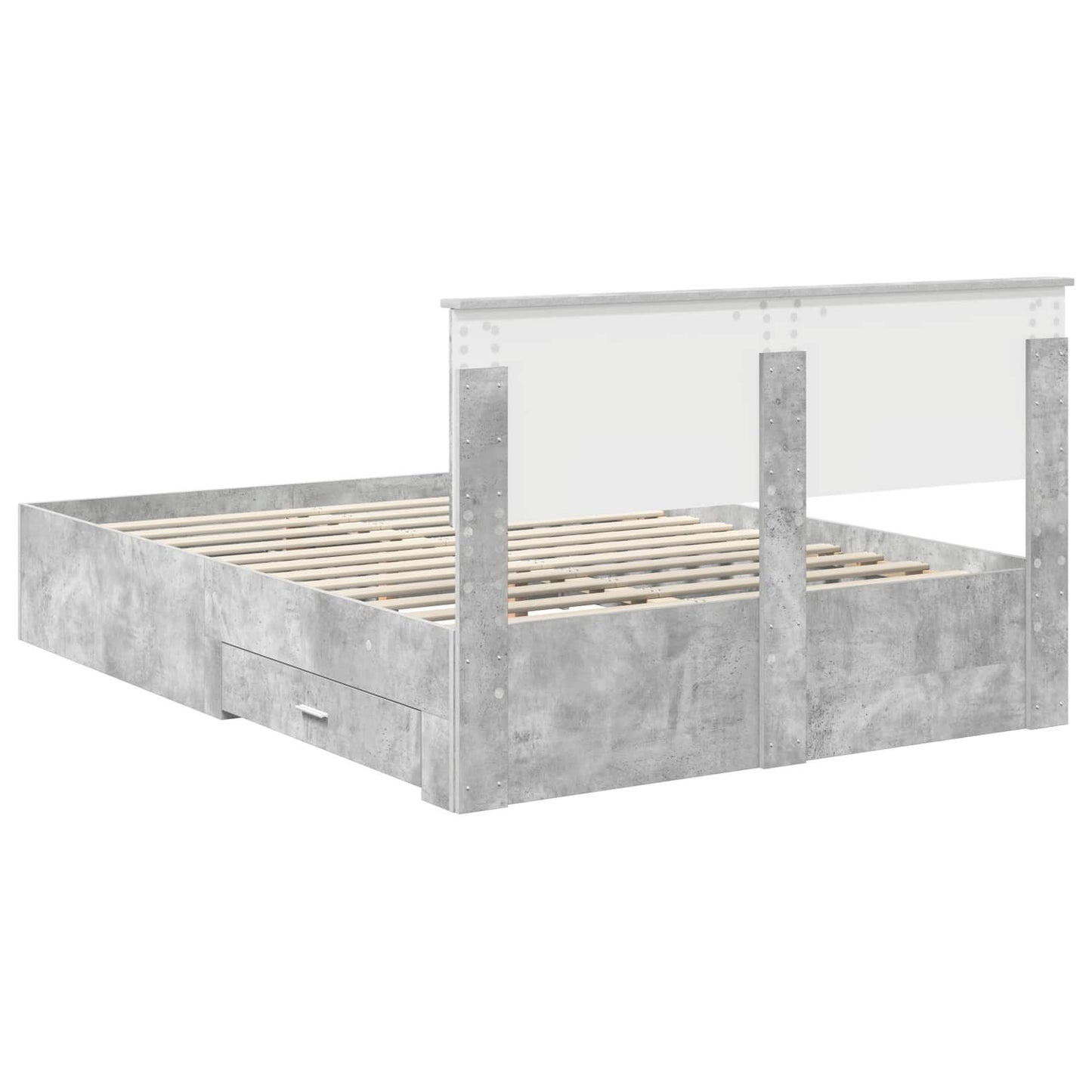 Bedframe met hoofdeinde Beton Grijs 135 x 190 cm Bewerkt hout is nu te koop bij PeponiXL, paradijselijk wonen!