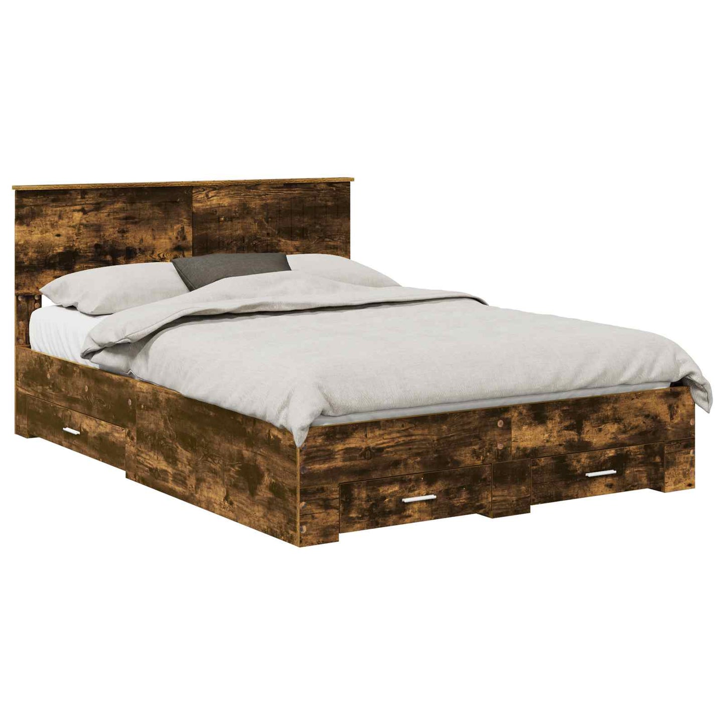 Bedframe met hoofdeinde Gerookt eiken 135 x 190 cm Bewerkt hout is nu te koop bij PeponiXL, paradijselijk wonen!