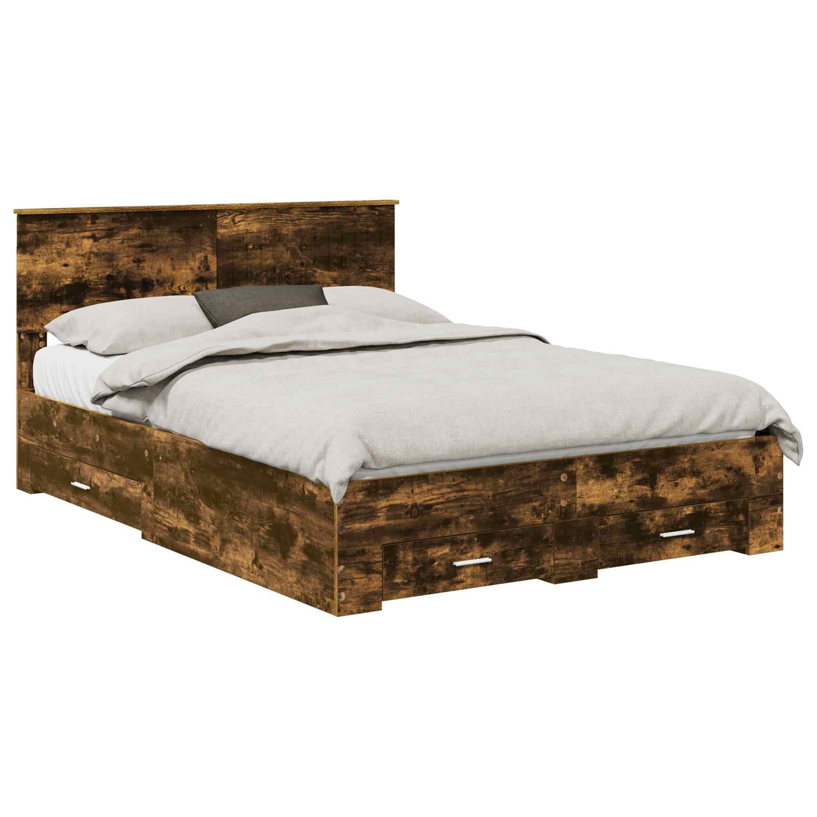 Bedframe met hoofdeinde Gerookt eiken 135 x 190 cm Bewerkt hout is nu te koop bij PeponiXL, paradijselijk wonen!