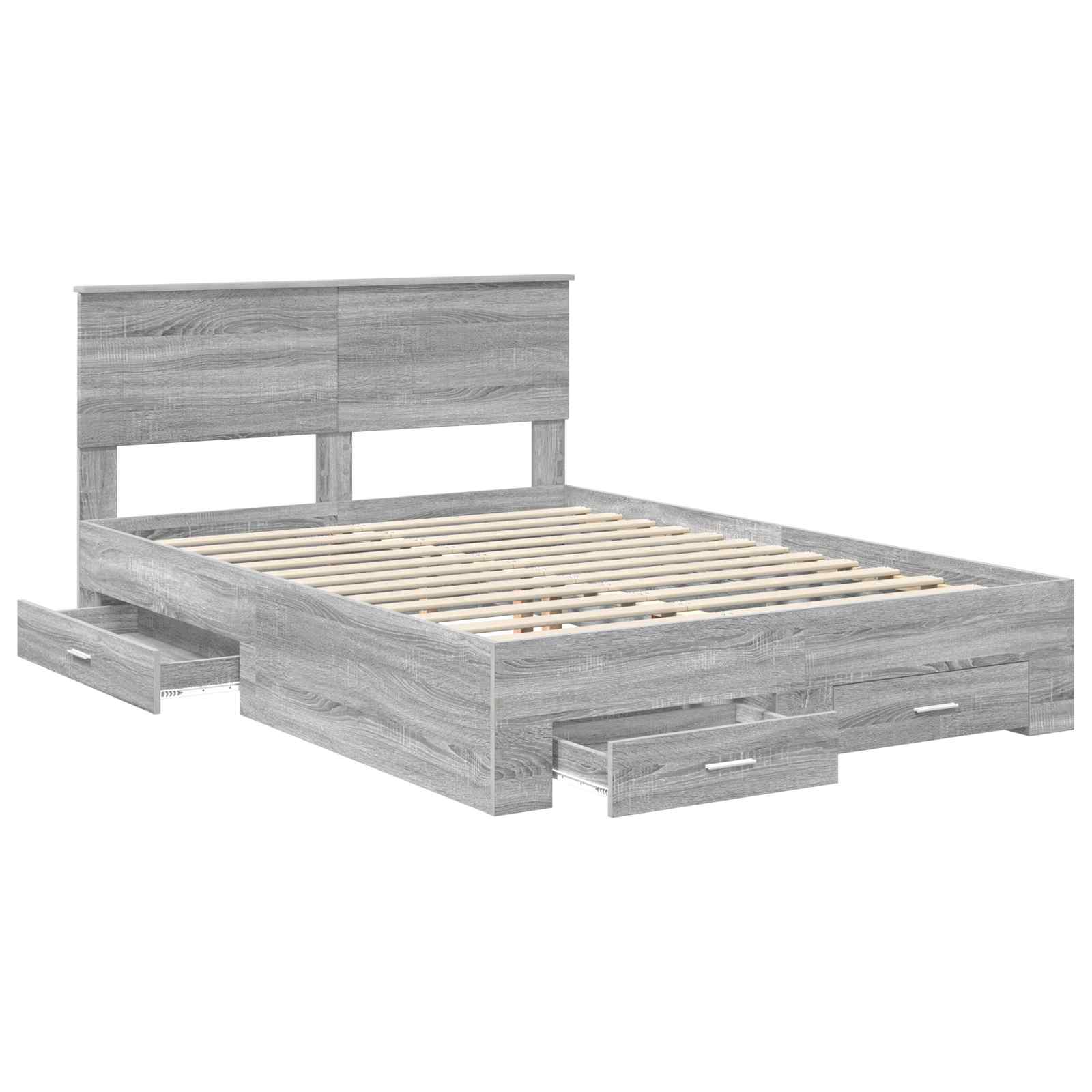 Bedframe met hoofdeinde Grijs Sonoma 135 x 190 cm Bewerkt hout is nu te koop bij PeponiXL, paradijselijk wonen!