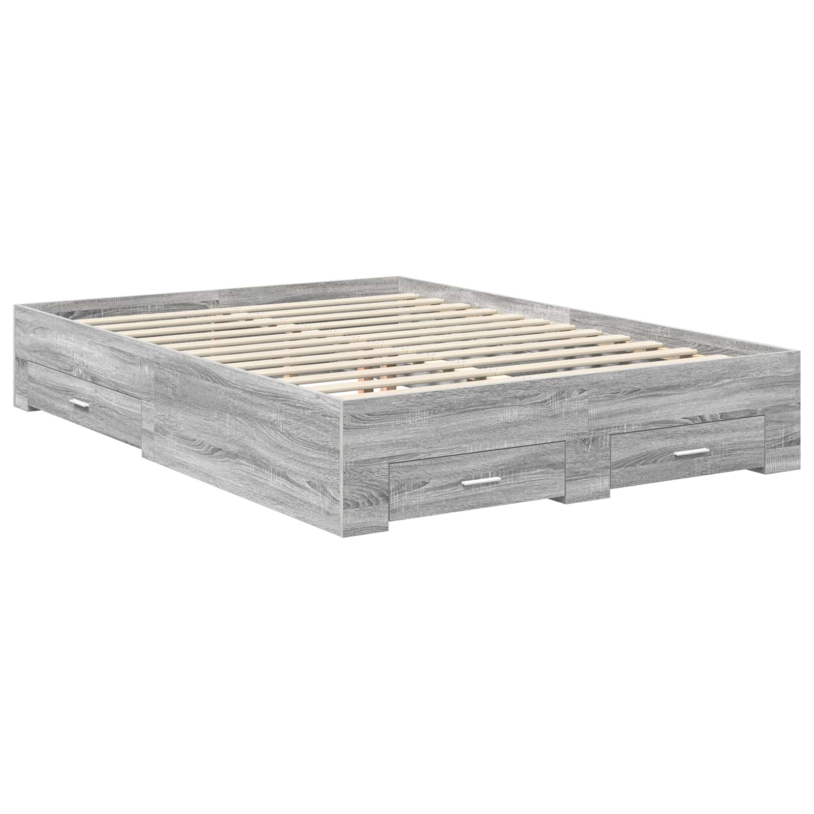 Bedframe met hoofdeinde Grijs Sonoma 135 x 190 cm Bewerkt hout is nu te koop bij PeponiXL, paradijselijk wonen!