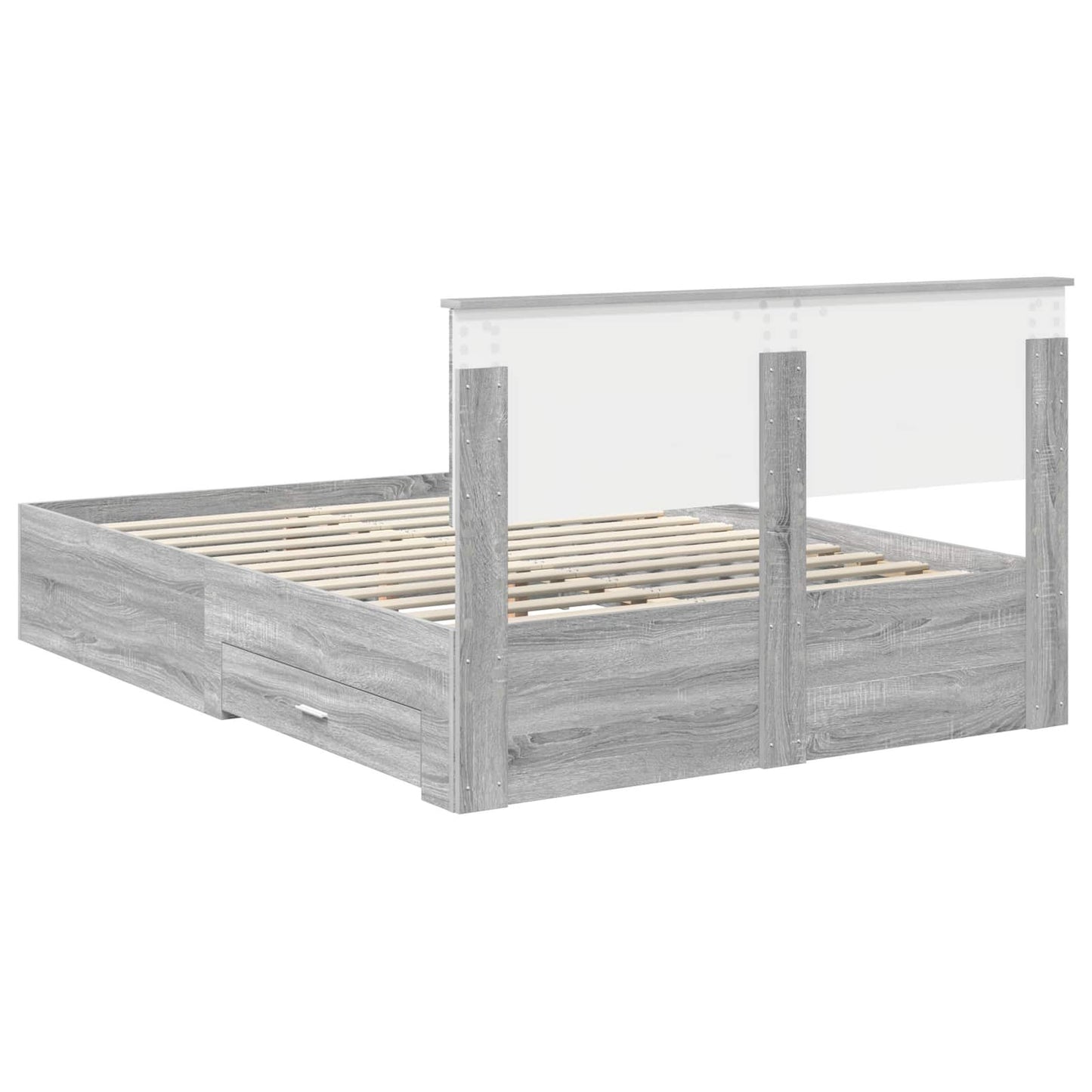 Bedframe met hoofdeinde Grijs Sonoma 135 x 190 cm Bewerkt hout is nu te koop bij PeponiXL, paradijselijk wonen!