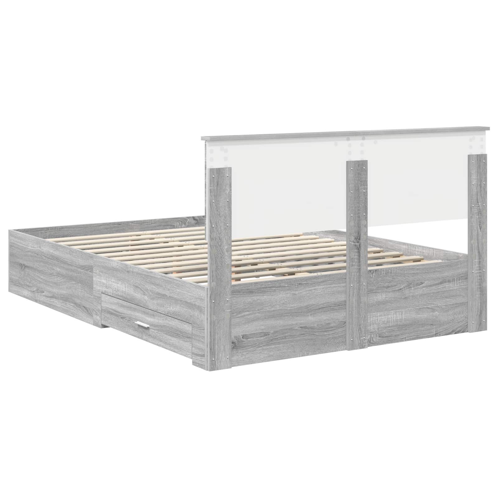 Bedframe met hoofdeinde Grijs Sonoma 135 x 190 cm Bewerkt hout is nu te koop bij PeponiXL, paradijselijk wonen!