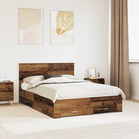 Bedframe met hoofdeinde Oudhout 135 x 190 cm Bewerkt hout is nu te koop bij PeponiXL, paradijselijk wonen!
