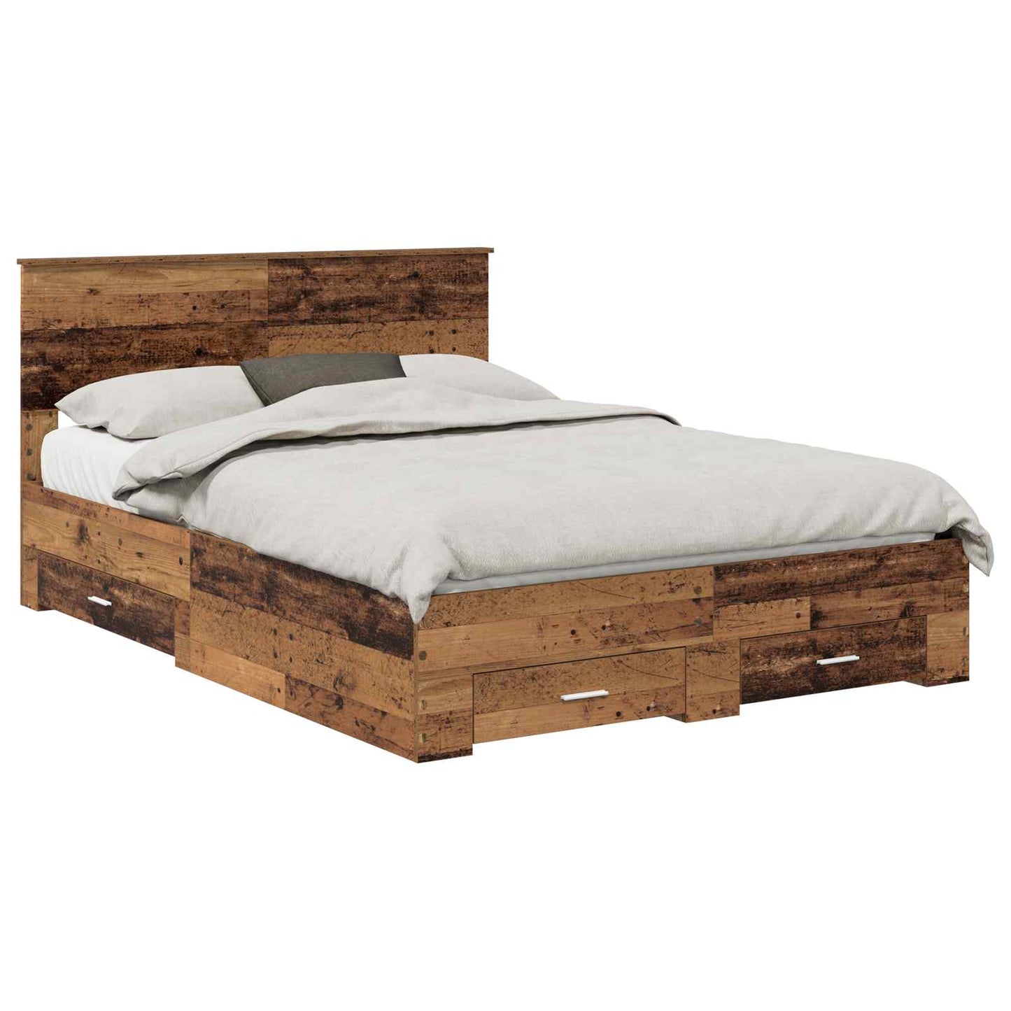 Bedframe met lade met opslag Oud hout 135 x 190 cm Bewerkt hout is nu te koop bij PeponiXL, paradijselijk wonen!