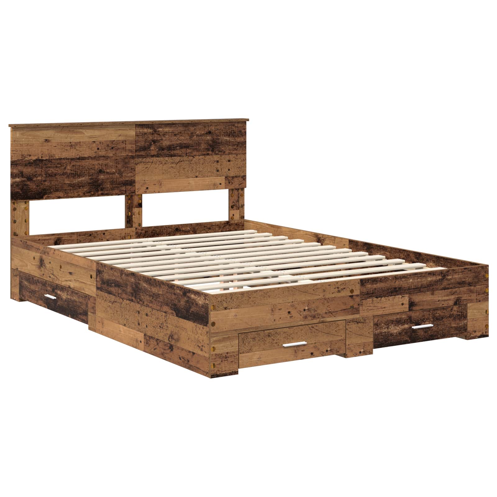 Bedframe met lade met opslag Oud hout 135 x 190 cm Bewerkt hout is nu te koop bij PeponiXL, paradijselijk wonen!