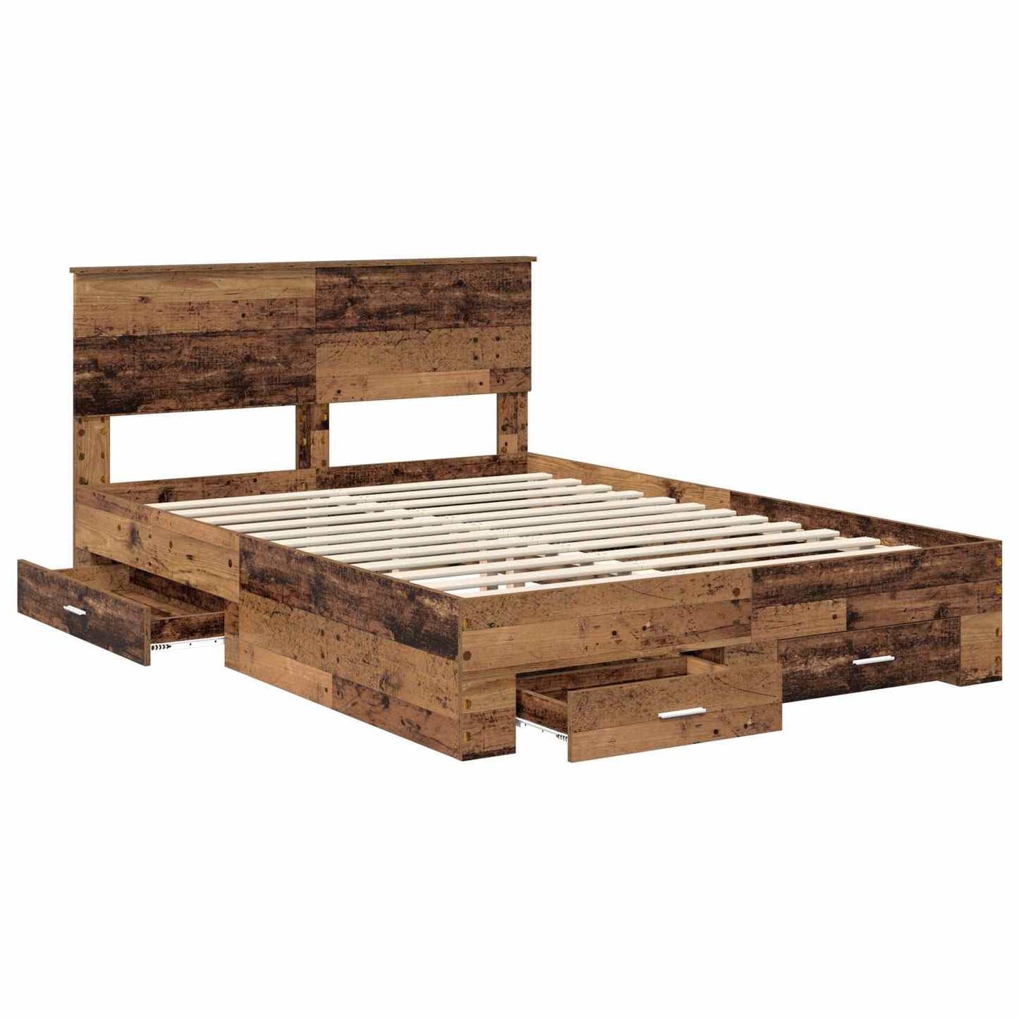 Bedframe met lade met opslag Oud hout 135 x 190 cm Bewerkt hout is nu te koop bij PeponiXL, paradijselijk wonen!