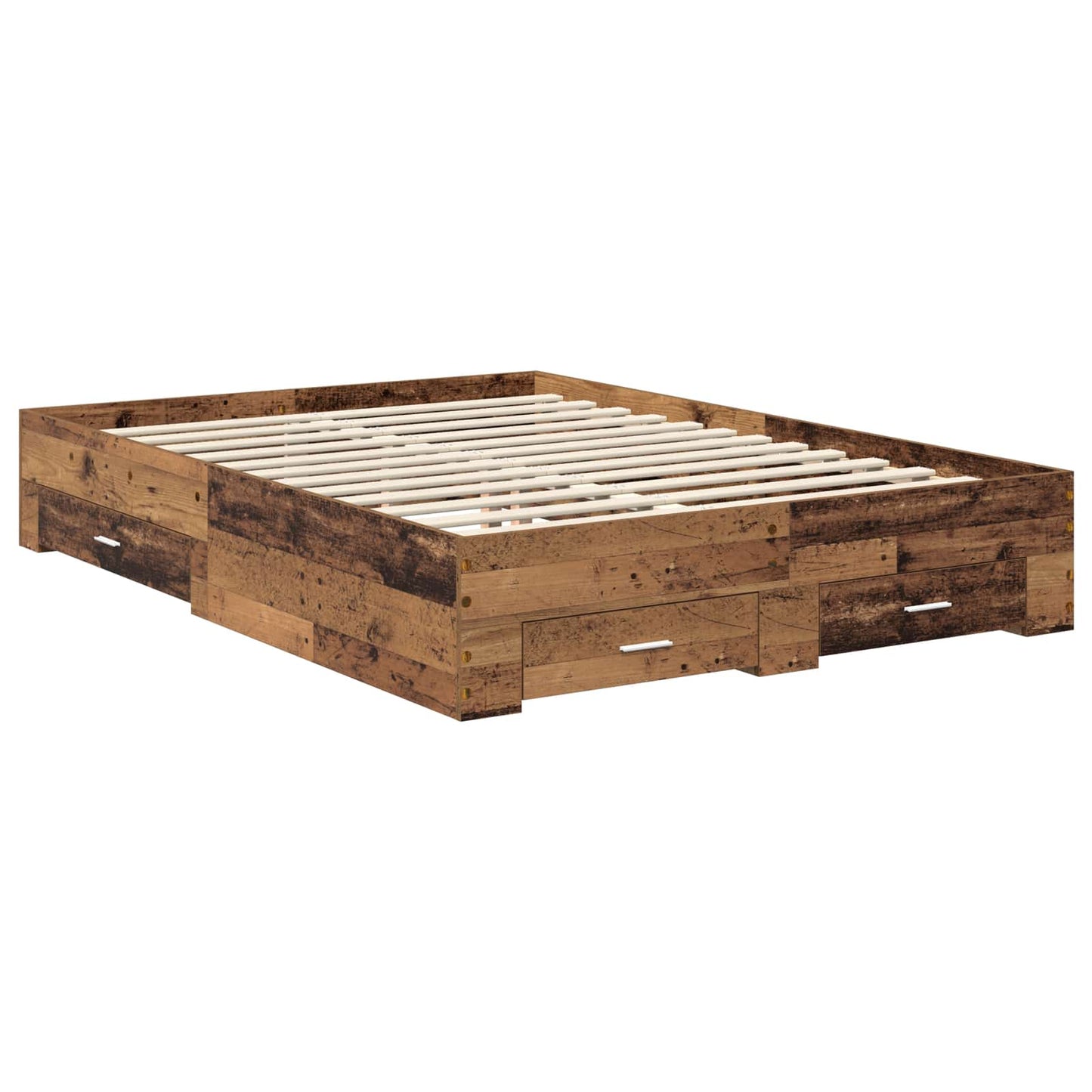 Bedframe met lade met opslag Oud hout 135 x 190 cm Bewerkt hout is nu te koop bij PeponiXL, paradijselijk wonen!