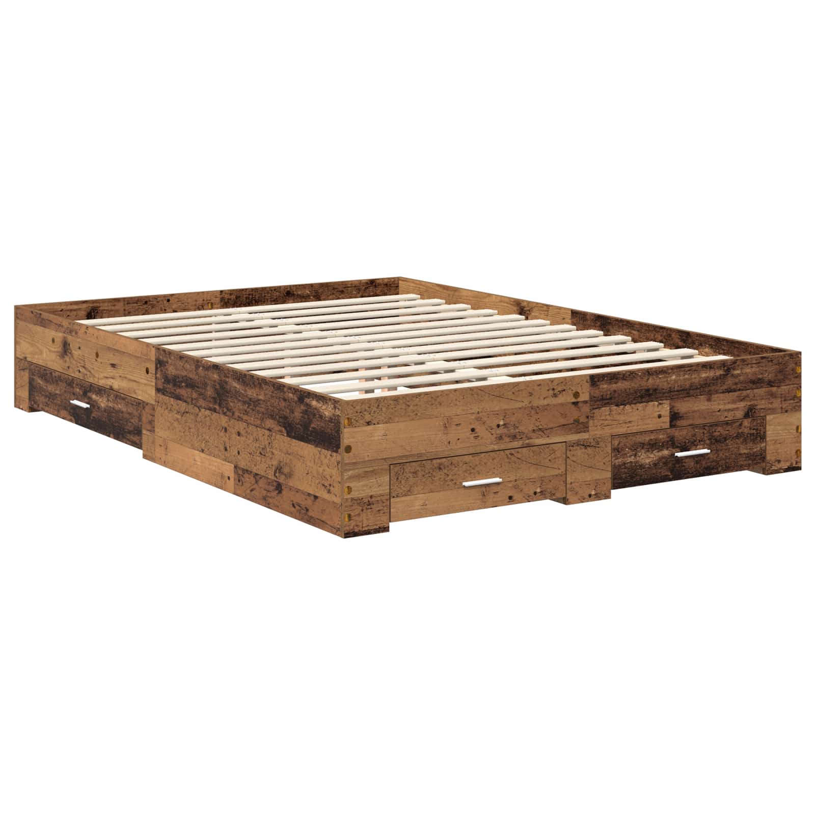 Bedframe met lade met opslag Oud hout 135 x 190 cm Bewerkt hout is nu te koop bij PeponiXL, paradijselijk wonen!