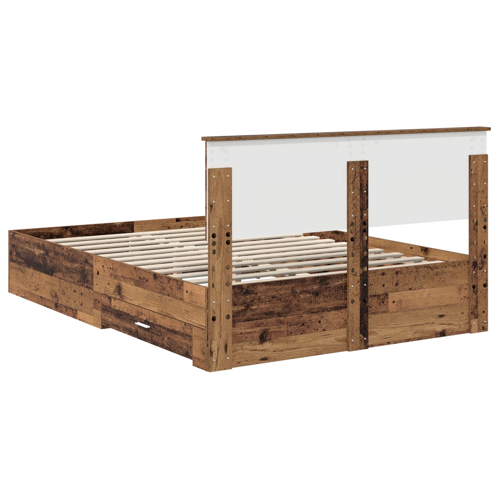 Bedframe met lade met opslag Oud hout 135 x 190 cm Bewerkt hout is nu te koop bij PeponiXL, paradijselijk wonen!