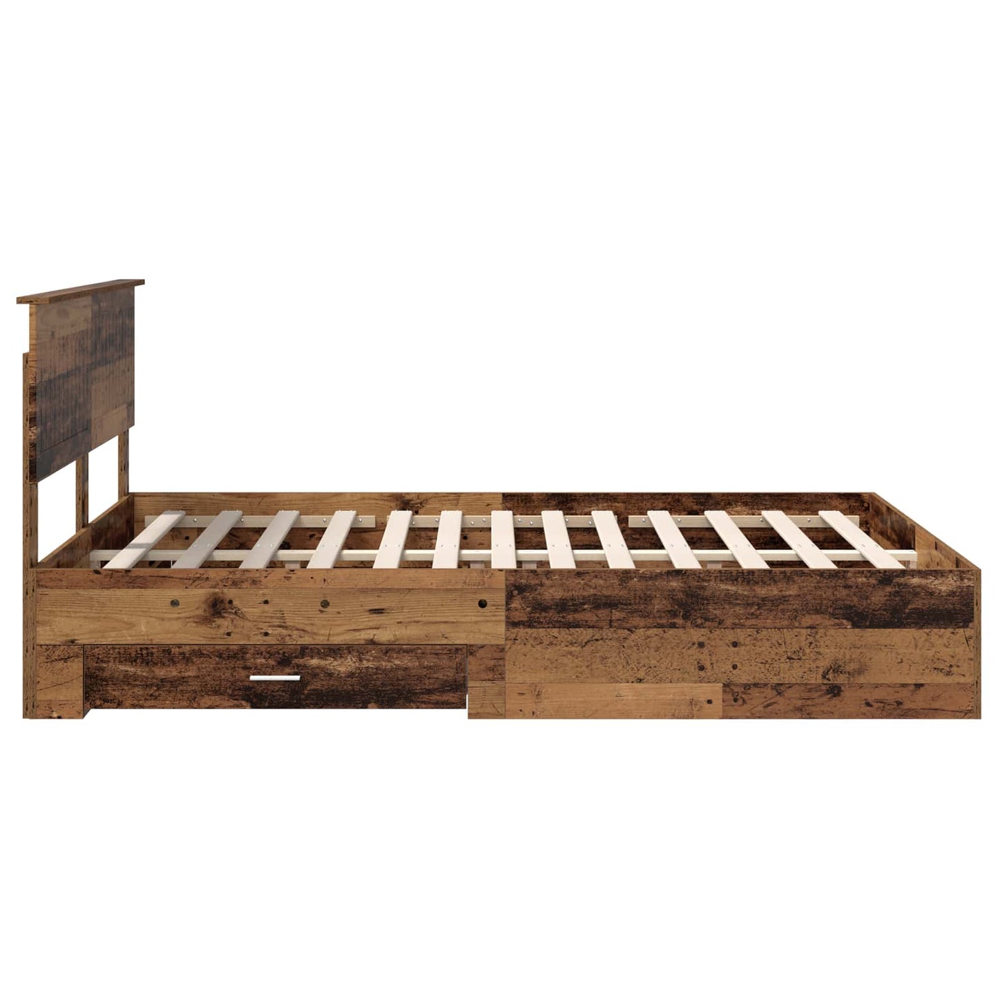Bedframe met lade met opslag Oud hout 135 x 190 cm Bewerkt hout is nu te koop bij PeponiXL, paradijselijk wonen!