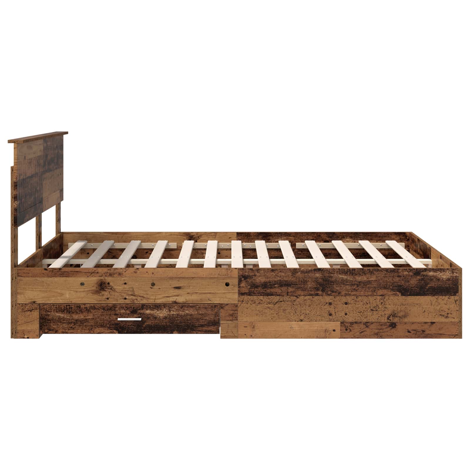Bedframe met lade met opslag Oud hout 135 x 190 cm Bewerkt hout is nu te koop bij PeponiXL, paradijselijk wonen!