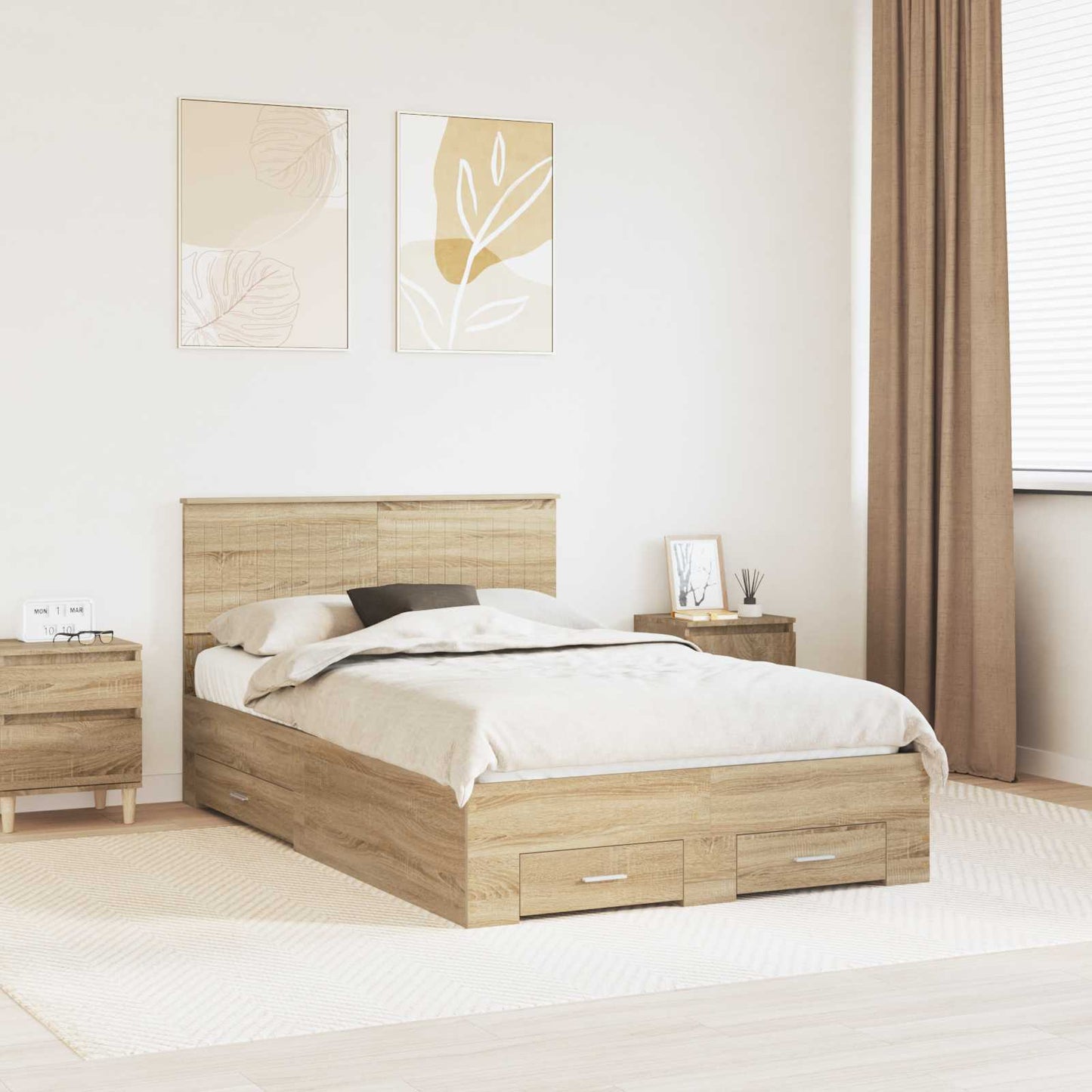 Bedframe met hoofdeinde Sonoma Eiken 120 x 200 cm Bewerkt hout is nu te koop bij PeponiXL, paradijselijk wonen!