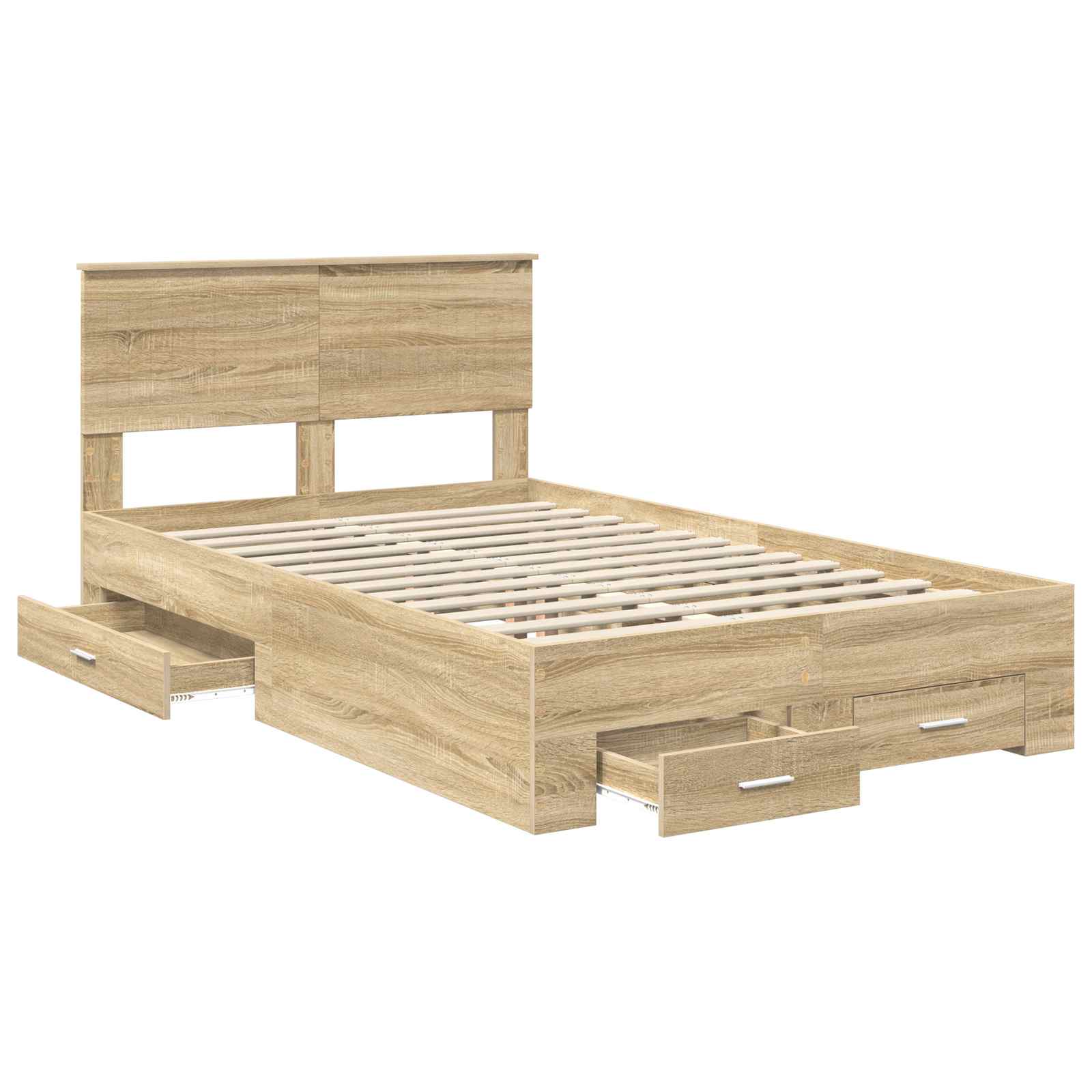 Bedframe met hoofdeinde Sonoma Eiken 120 x 200 cm Bewerkt hout is nu te koop bij PeponiXL, paradijselijk wonen!