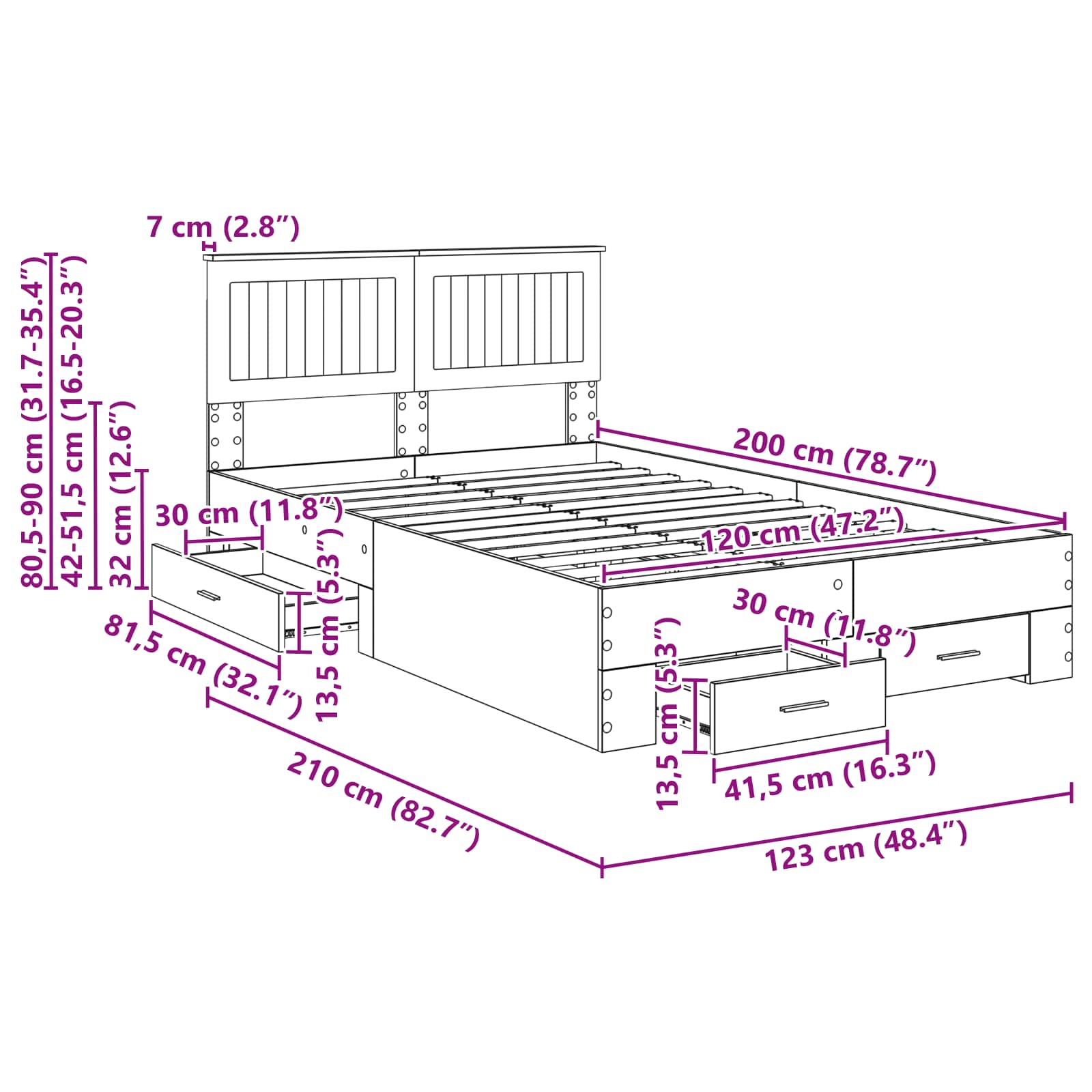 Bedframe met hoofdeinde Sonoma Eiken 120 x 200 cm Bewerkt hout is nu te koop bij PeponiXL, paradijselijk wonen!
