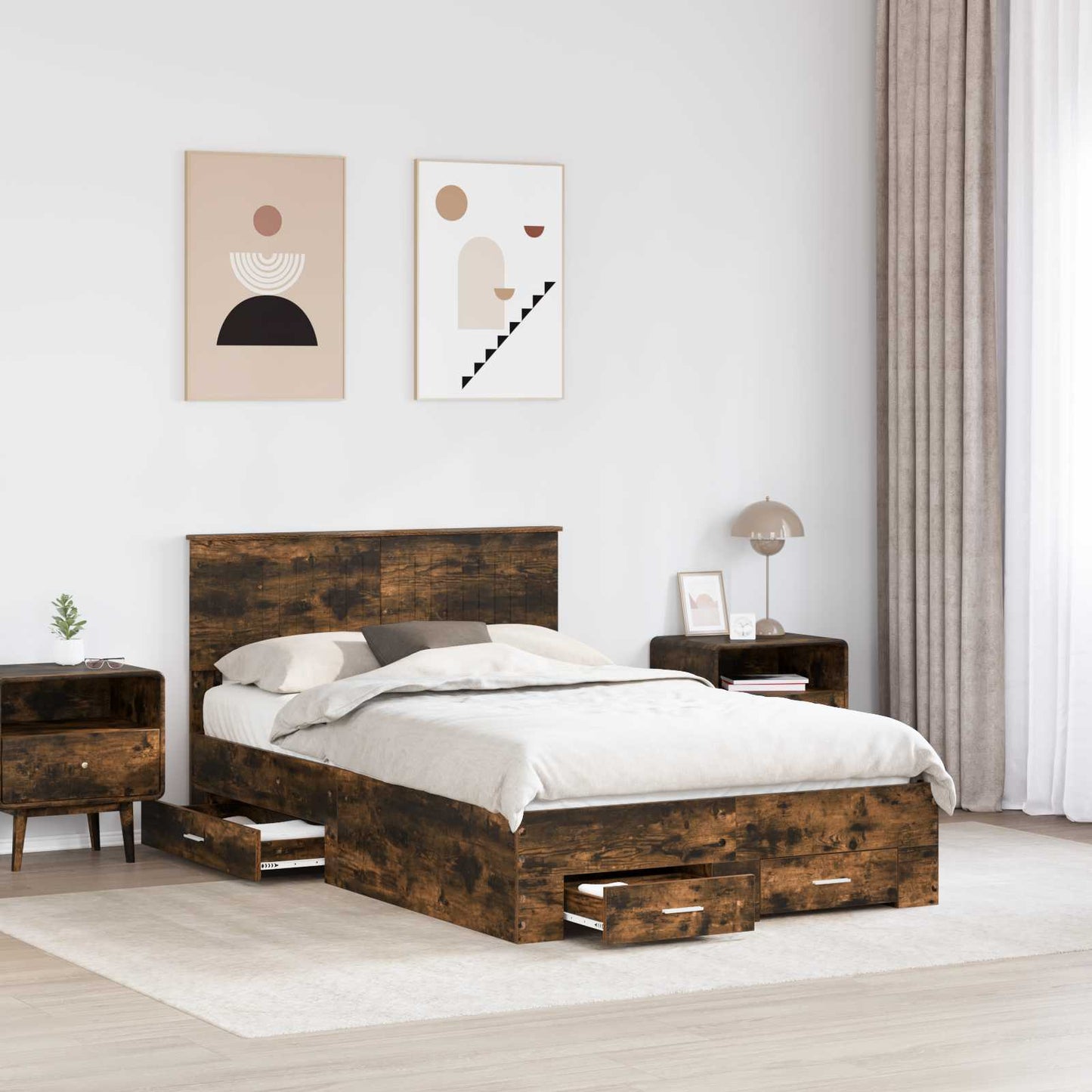 Bedframe met hoofdeinde Gerookt eiken 120 x 200 cm Bewerkt hout is nu te koop bij PeponiXL, paradijselijk wonen!