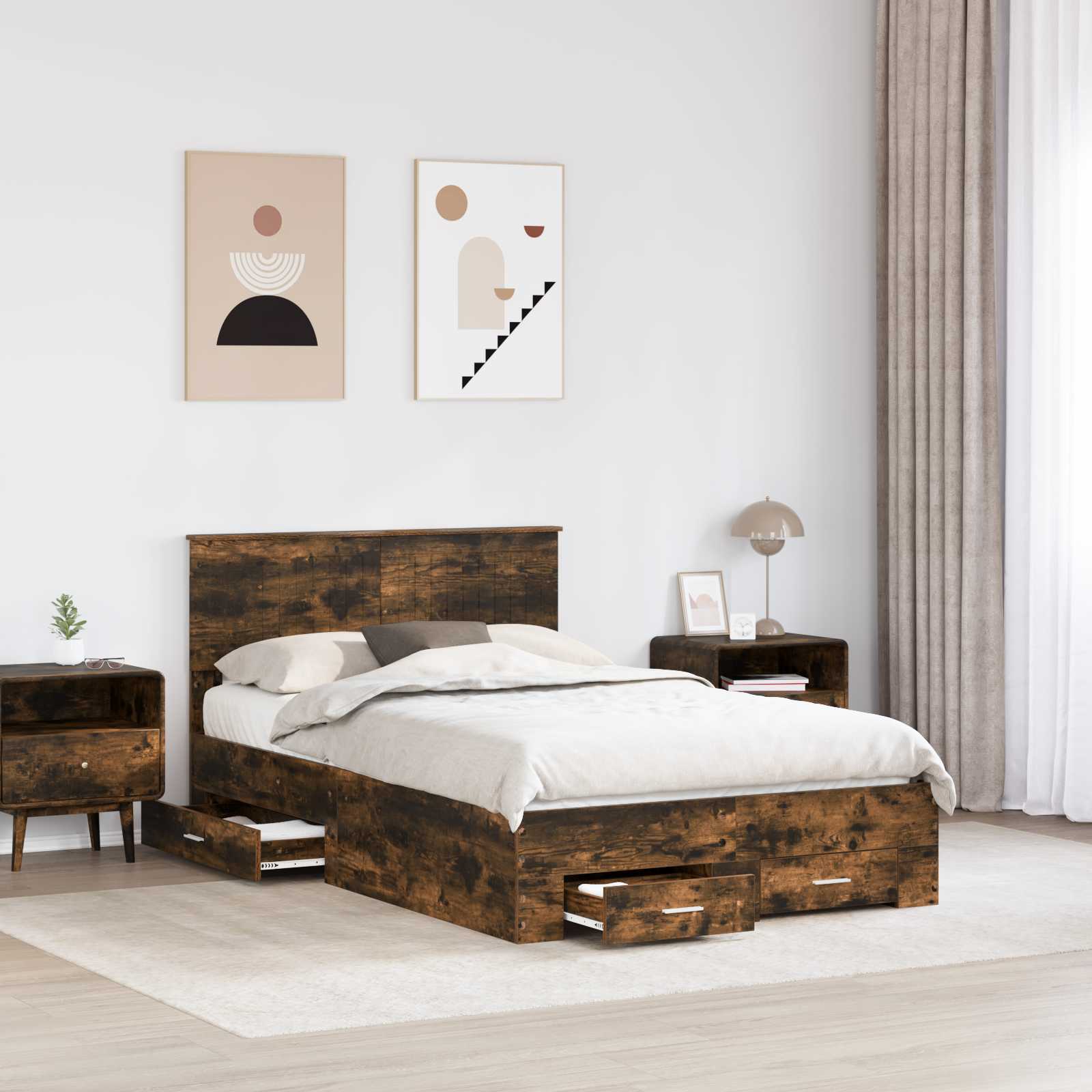 Bedframe met hoofdeinde Gerookt eiken 120 x 200 cm Bewerkt hout is nu te koop bij PeponiXL, paradijselijk wonen!
