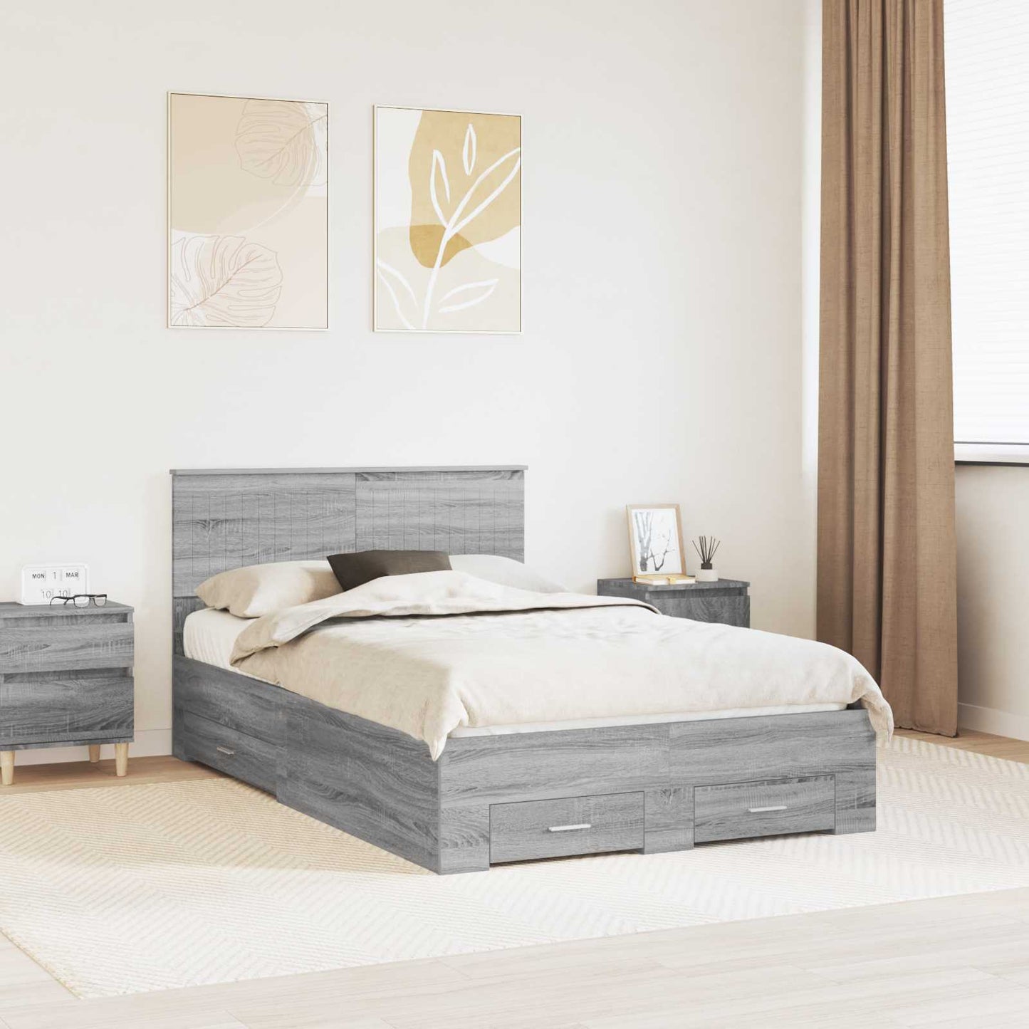 Bedframe met hoofdeinde Grijs Sonoma 120 x 200 cm Bewerkt hout is nu te koop bij PeponiXL, paradijselijk wonen!