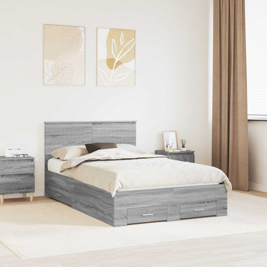 Bedframe met hoofdeinde Grijs Sonoma 120 x 200 cm Bewerkt hout is nu te koop bij PeponiXL, paradijselijk wonen!