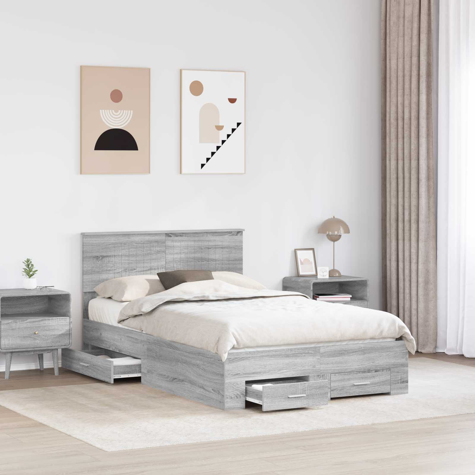 Bedframe met hoofdeinde Grijs Sonoma 120 x 200 cm Bewerkt hout is nu te koop bij PeponiXL, paradijselijk wonen!