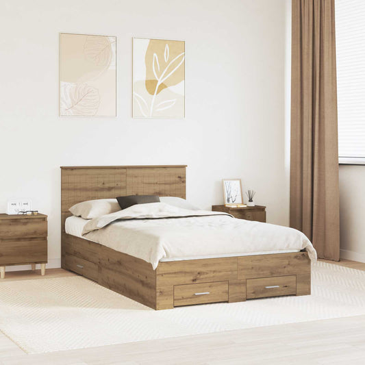 Bedframe met hoofdeinde Artisan Eiken 120 x 200 cm Bewerkt hout is nu te koop bij PeponiXL, paradijselijk wonen!