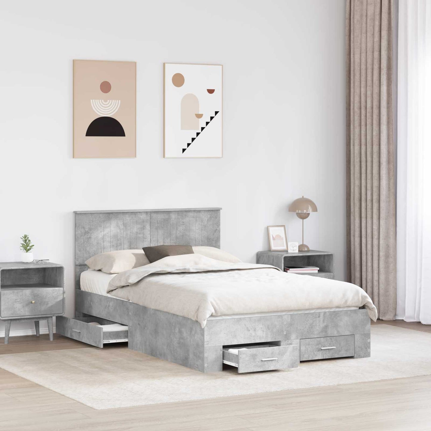 Bedframe met hoofdeinde Beton Grijs 120 x 190 cm Bewerkt hout is nu te koop bij PeponiXL, paradijselijk wonen!