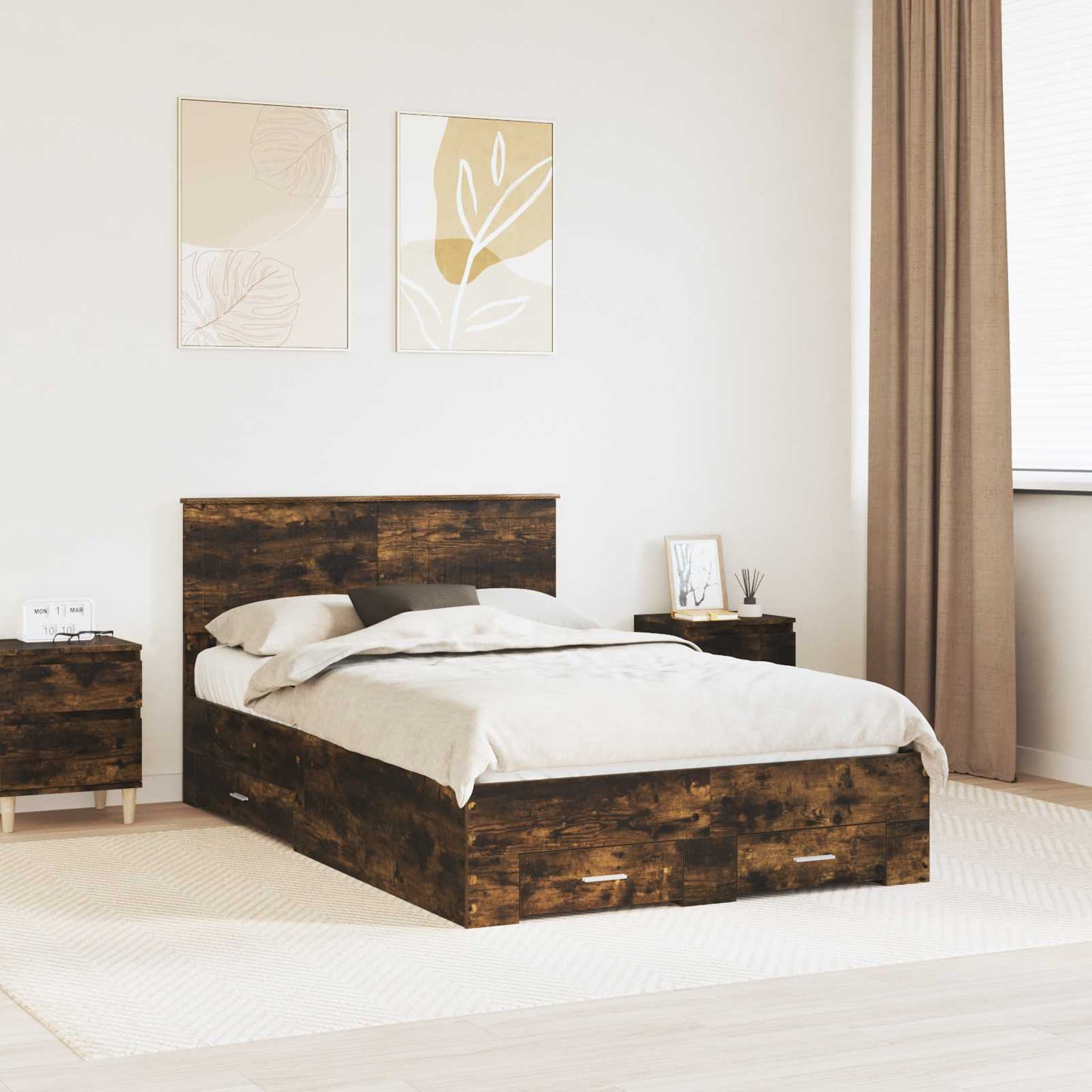 Bedframe met hoofdeinde Gerookt eiken 120 x 190 cm Bewerkt hout is nu te koop bij PeponiXL, paradijselijk wonen!