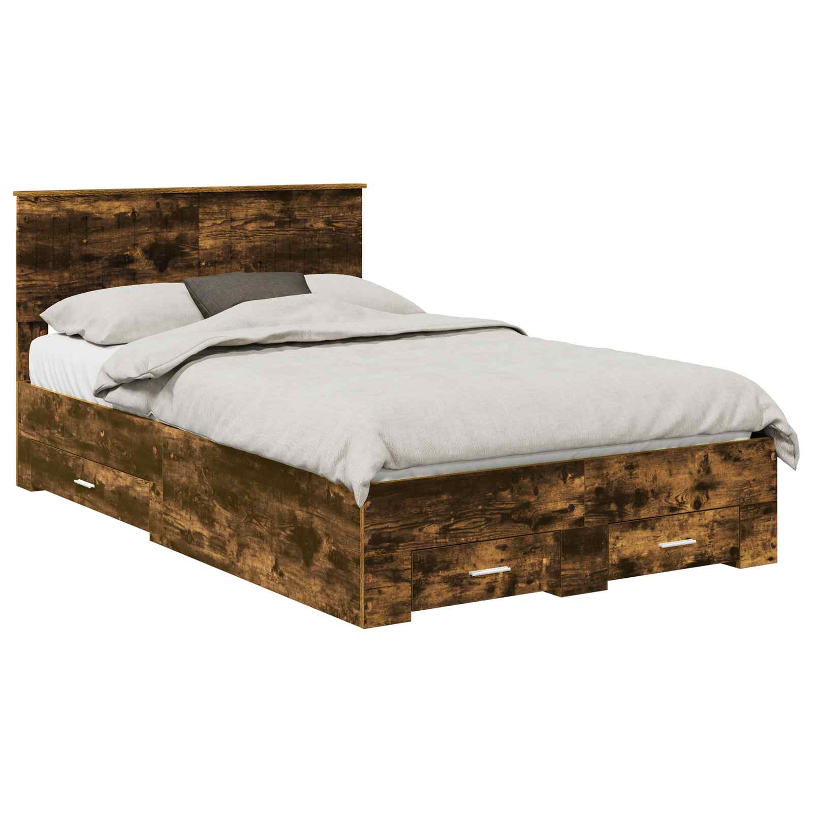 Bedframe met hoofdeinde Gerookt eiken 120 x 190 cm Bewerkt hout is nu te koop bij PeponiXL, paradijselijk wonen!
