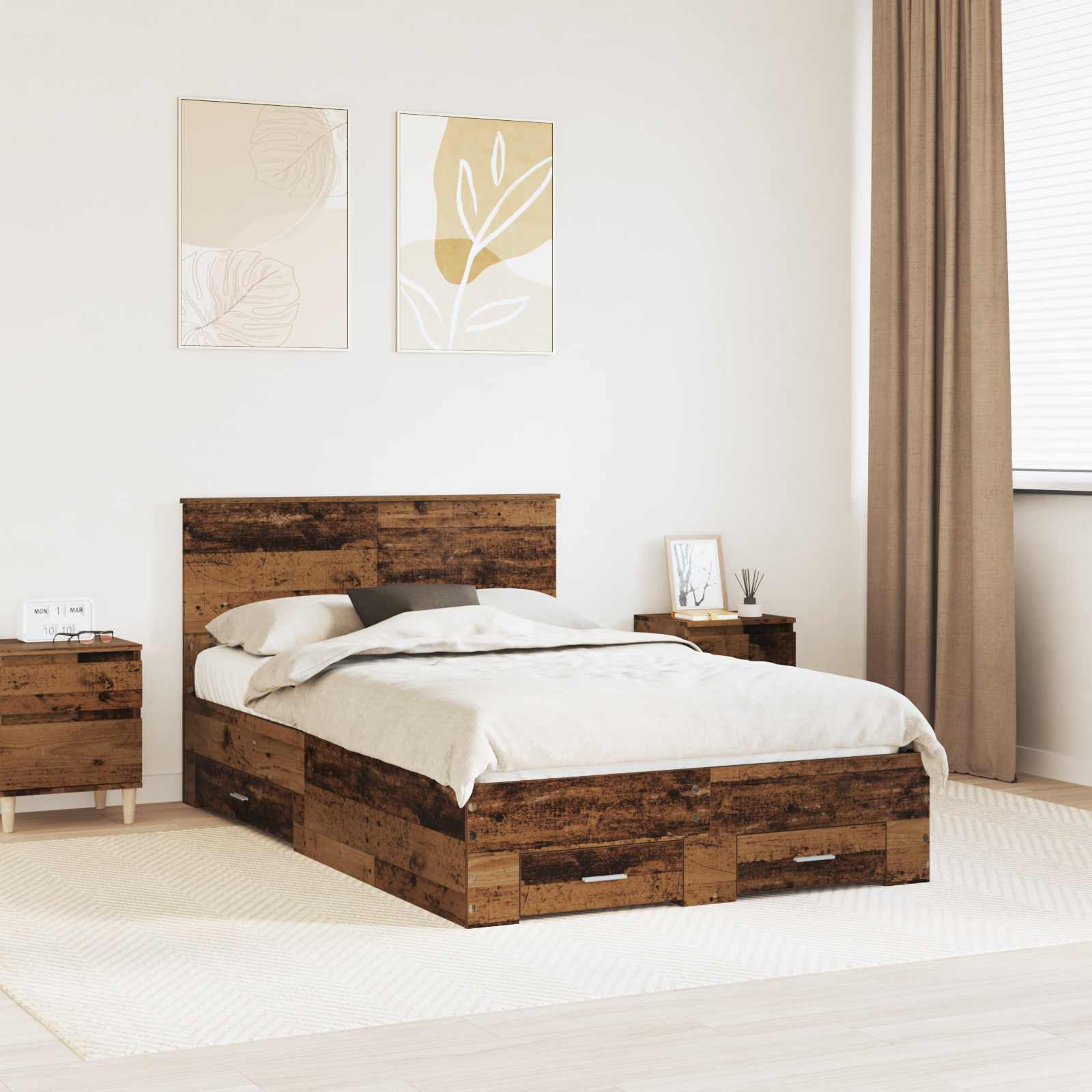 Bedframe met hoofdeinde Oudhout 120 x 190 cm Bewerkt hout is nu te koop bij PeponiXL, paradijselijk wonen!