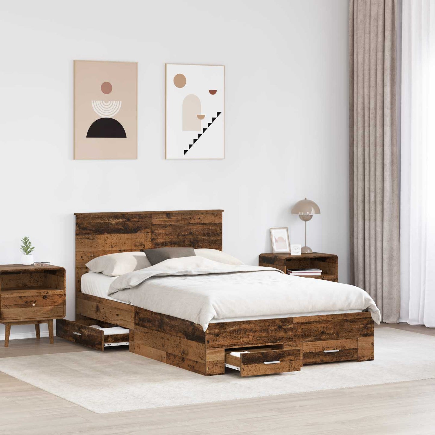 Bedframe met hoofdeinde Oudhout 120 x 190 cm Bewerkt hout is nu te koop bij PeponiXL, paradijselijk wonen!