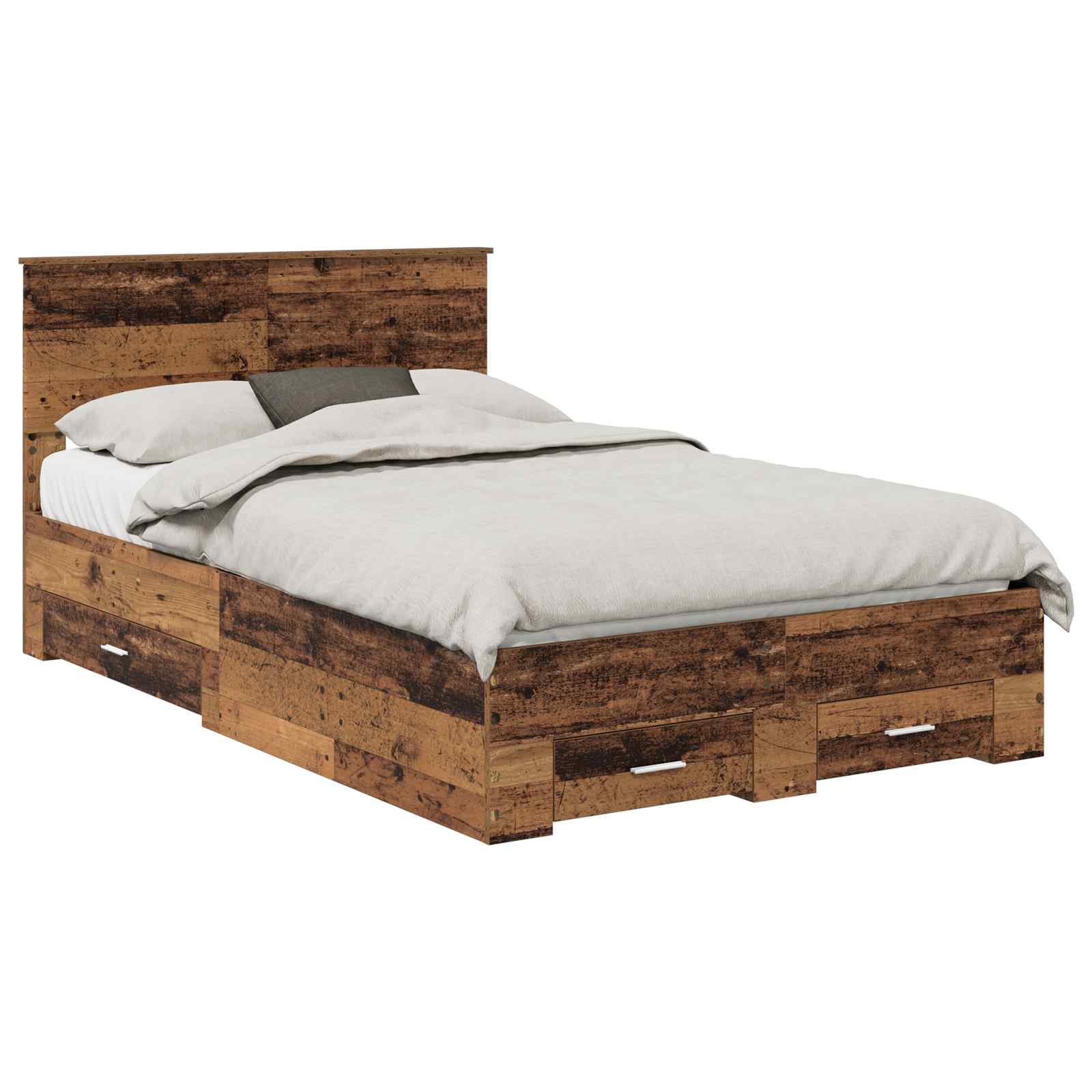 Bedframe met hoofdeinde Oudhout 120 x 190 cm Bewerkt hout is nu te koop bij PeponiXL, paradijselijk wonen!