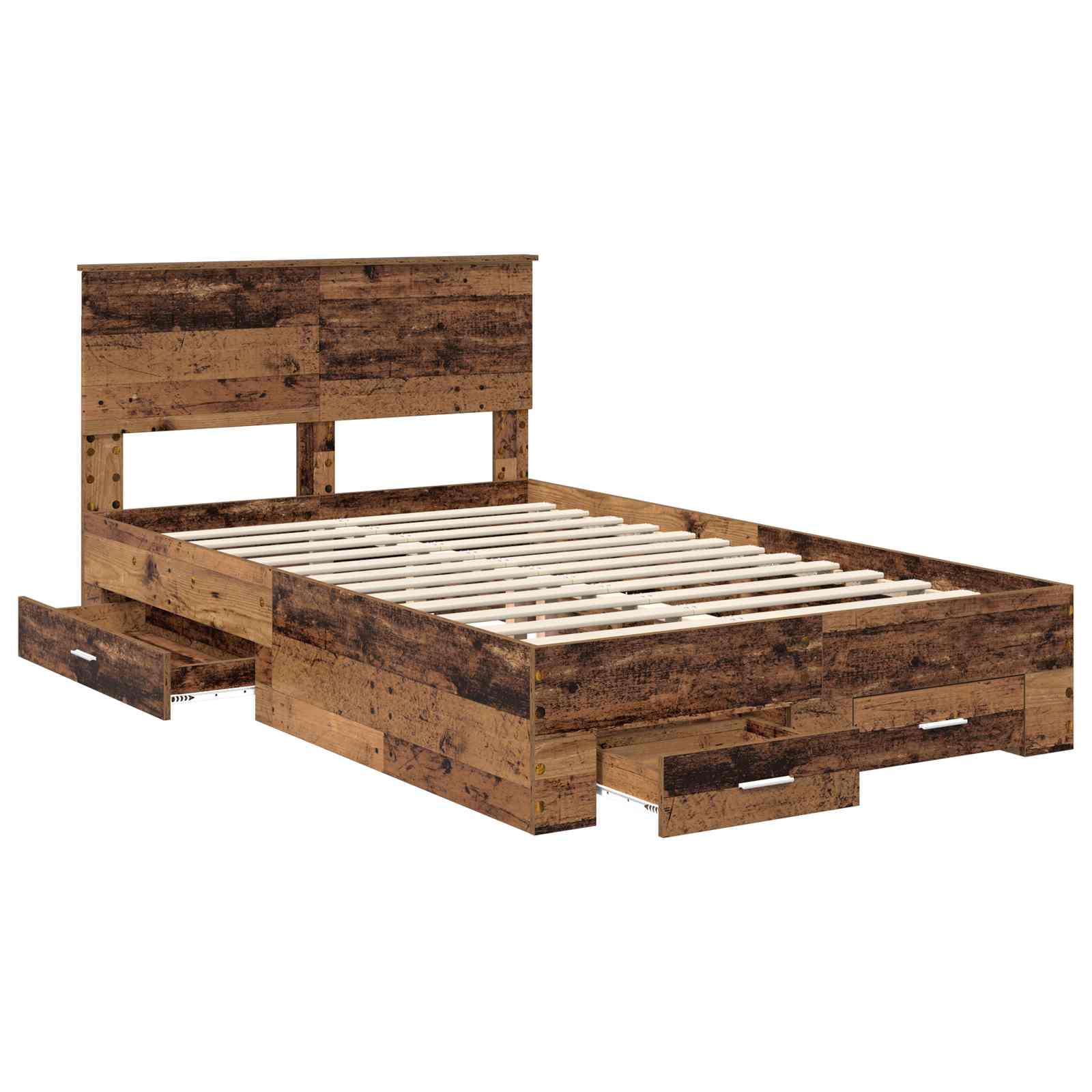 Bedframe met hoofdeinde Oudhout 120 x 190 cm Bewerkt hout is nu te koop bij PeponiXL, paradijselijk wonen!