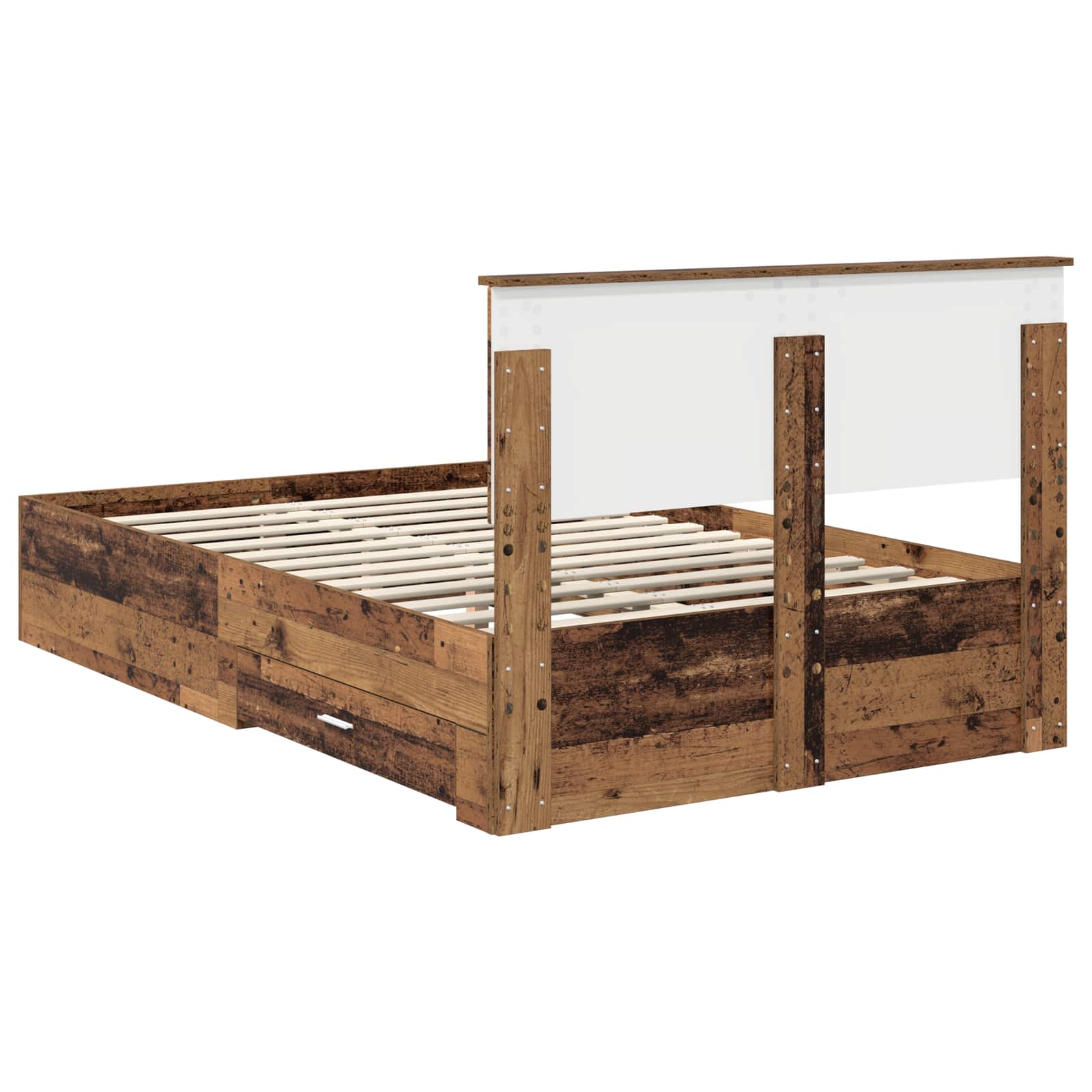 Bedframe met hoofdeinde Oudhout 120 x 190 cm Bewerkt hout is nu te koop bij PeponiXL, paradijselijk wonen!