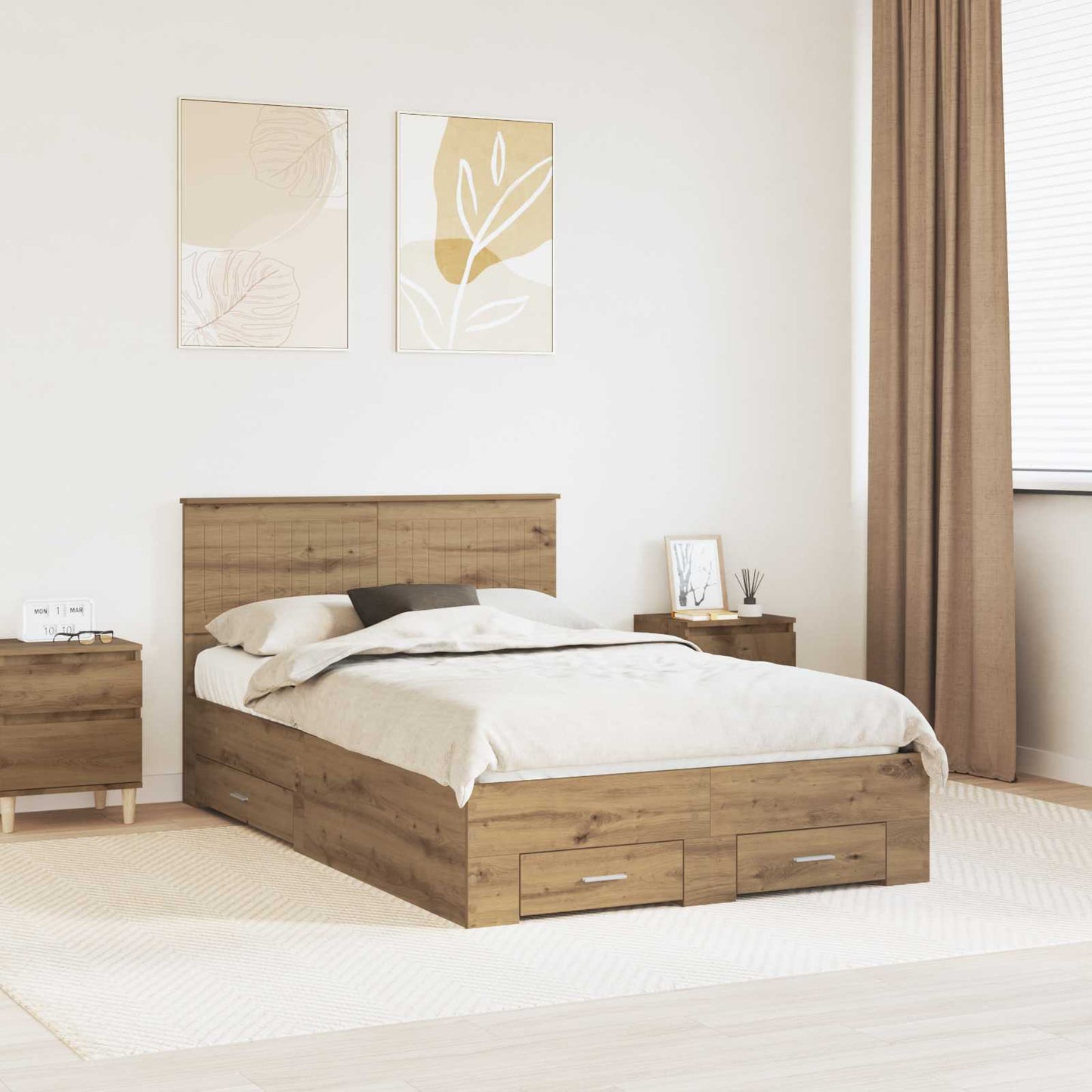 Bedframe met hoofdeinde Artisan Eiken 120 x 190 cm Bewerkt hout is nu te koop bij PeponiXL, paradijselijk wonen!