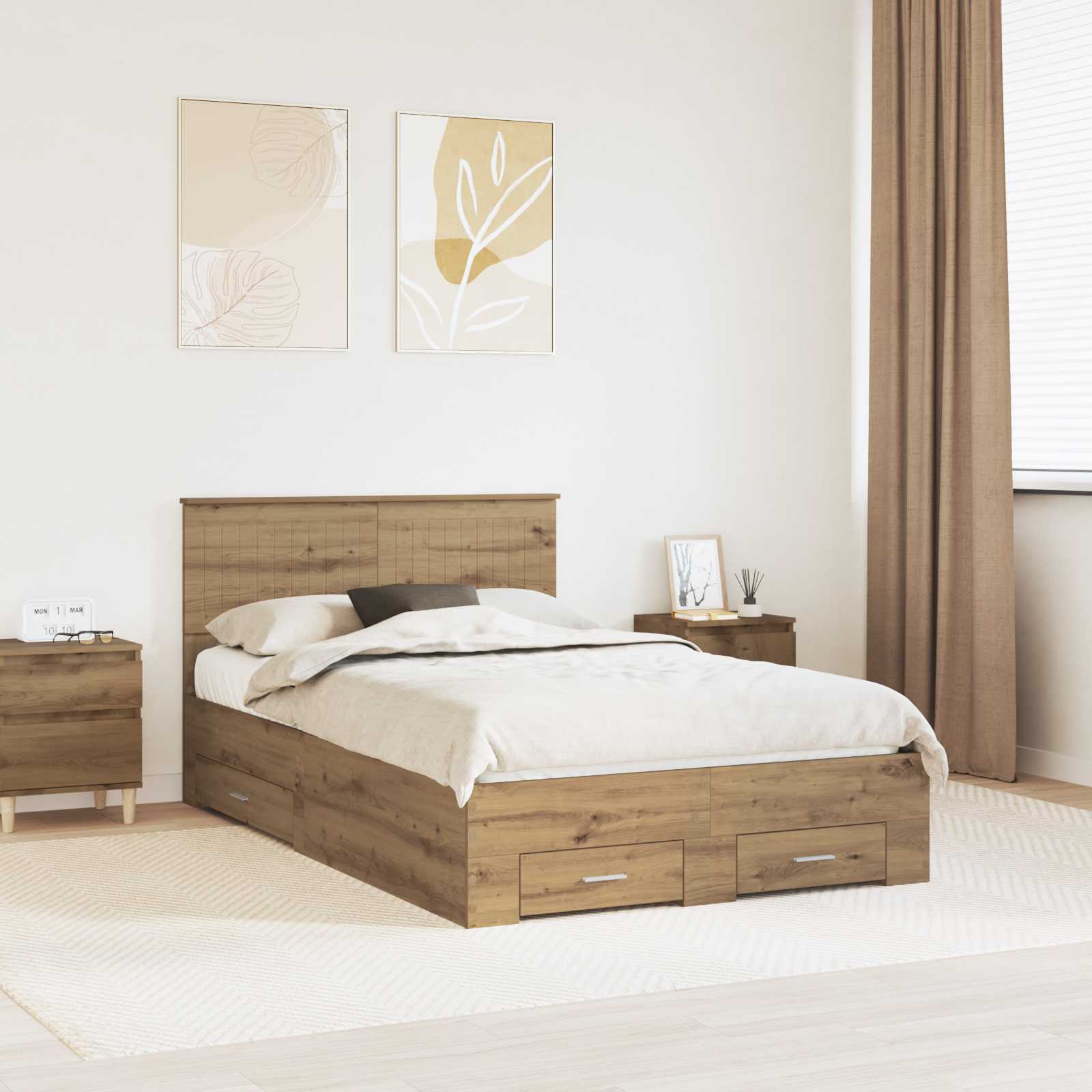 Bedframe met hoofdeinde Artisan Eiken 120 x 190 cm Bewerkt hout is nu te koop bij PeponiXL, paradijselijk wonen!