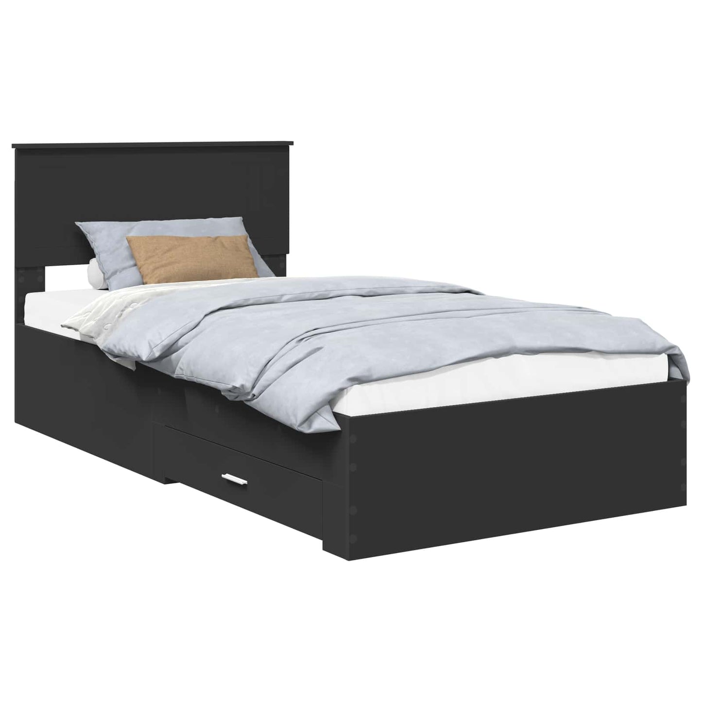 Bedframe met lade Zwart en Zilver 100 x 200 cm Bewerkt hout is nu te koop bij PeponiXL, paradijselijk wonen!