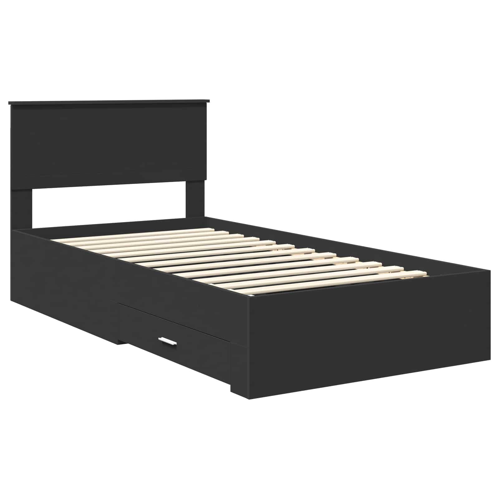 Bedframe met lade Zwart en Zilver 100 x 200 cm Bewerkt hout is nu te koop bij PeponiXL, paradijselijk wonen!