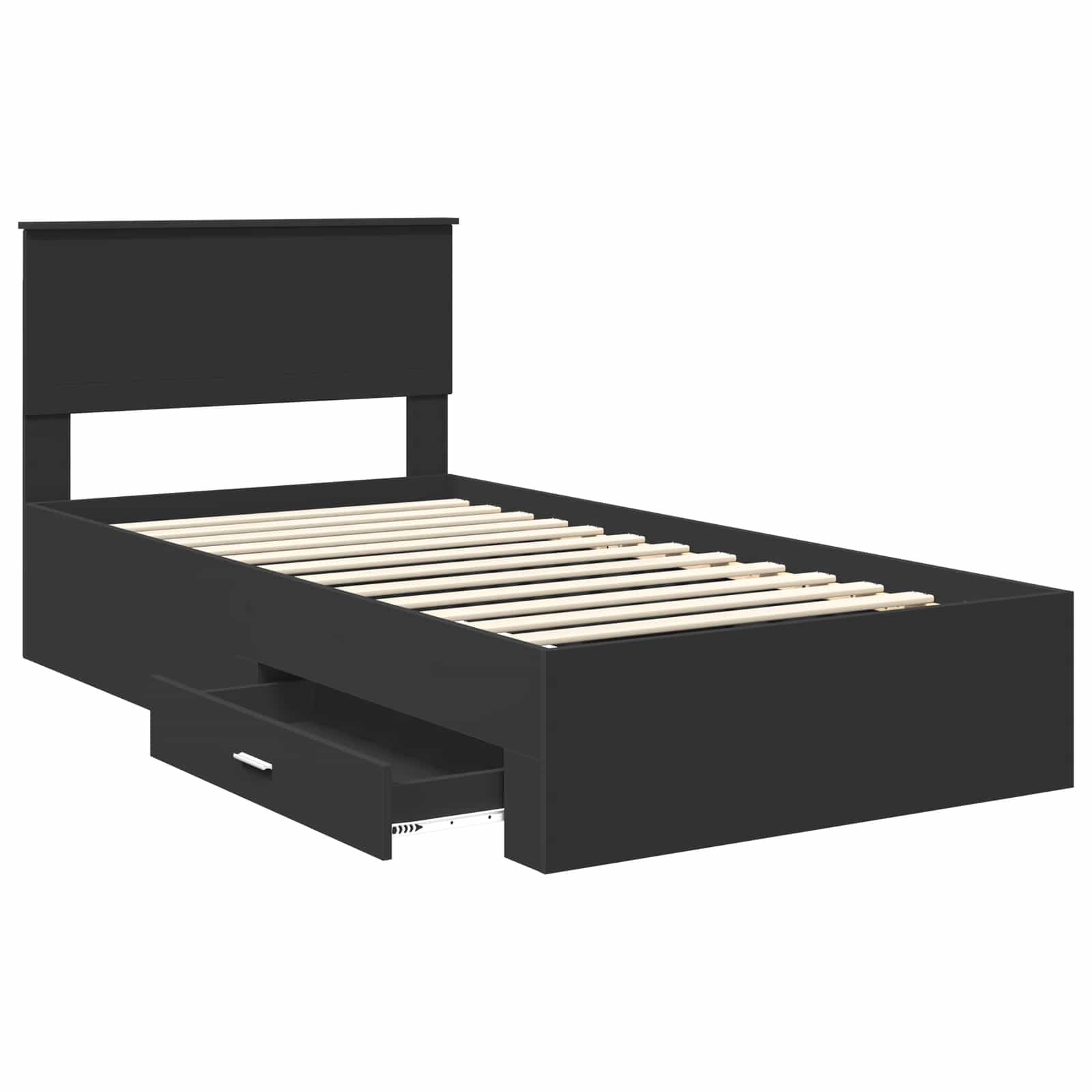 Bedframe met lade Zwart en Zilver 100 x 200 cm Bewerkt hout is nu te koop bij PeponiXL, paradijselijk wonen!