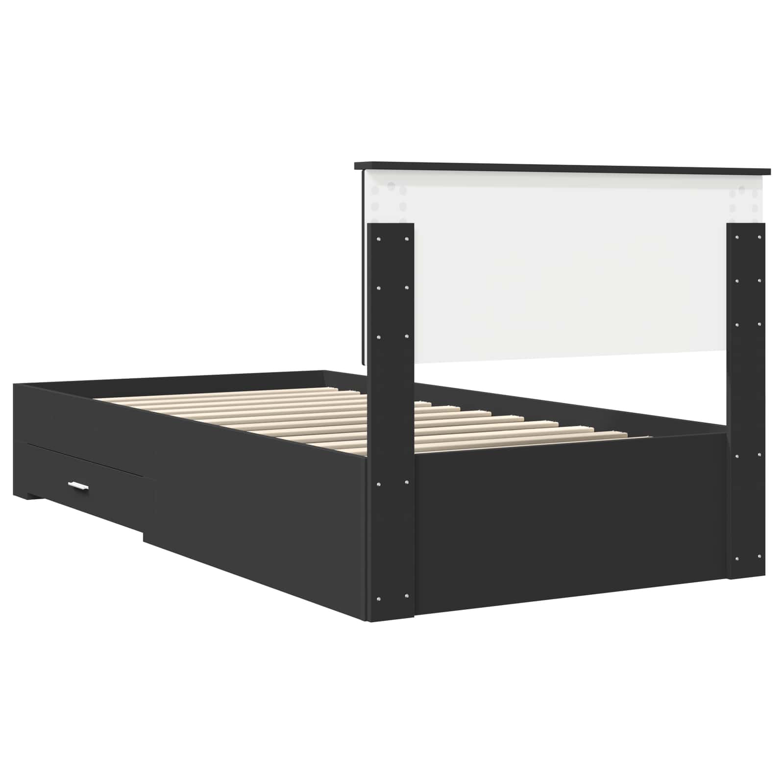 Bedframe met lade Zwart en Zilver 100 x 200 cm Bewerkt hout is nu te koop bij PeponiXL, paradijselijk wonen!