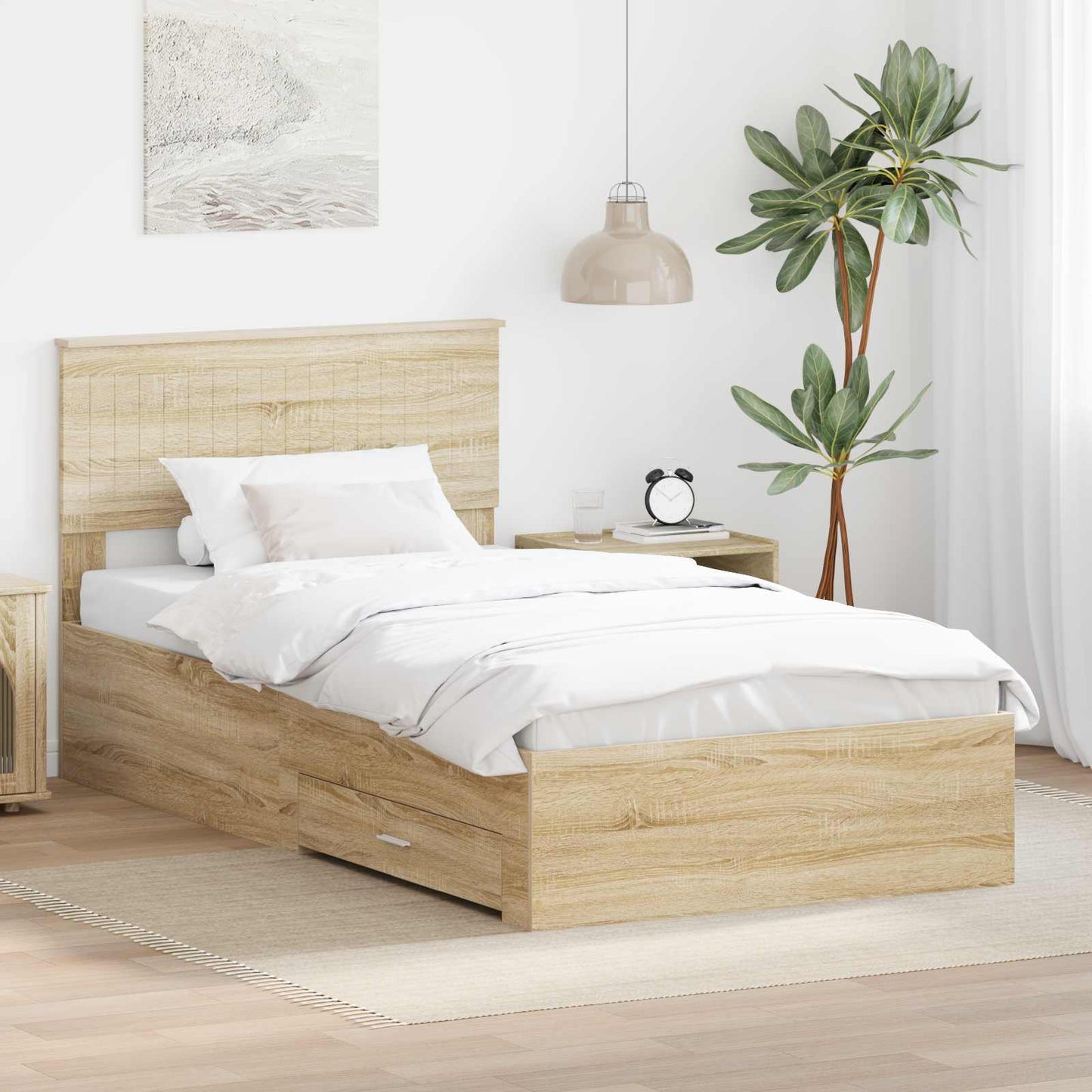 Bedframe met hoofdeinde Sonoma Eiken 100 x 200 cm Bewerkt hout is nu te koop bij PeponiXL, paradijselijk wonen!