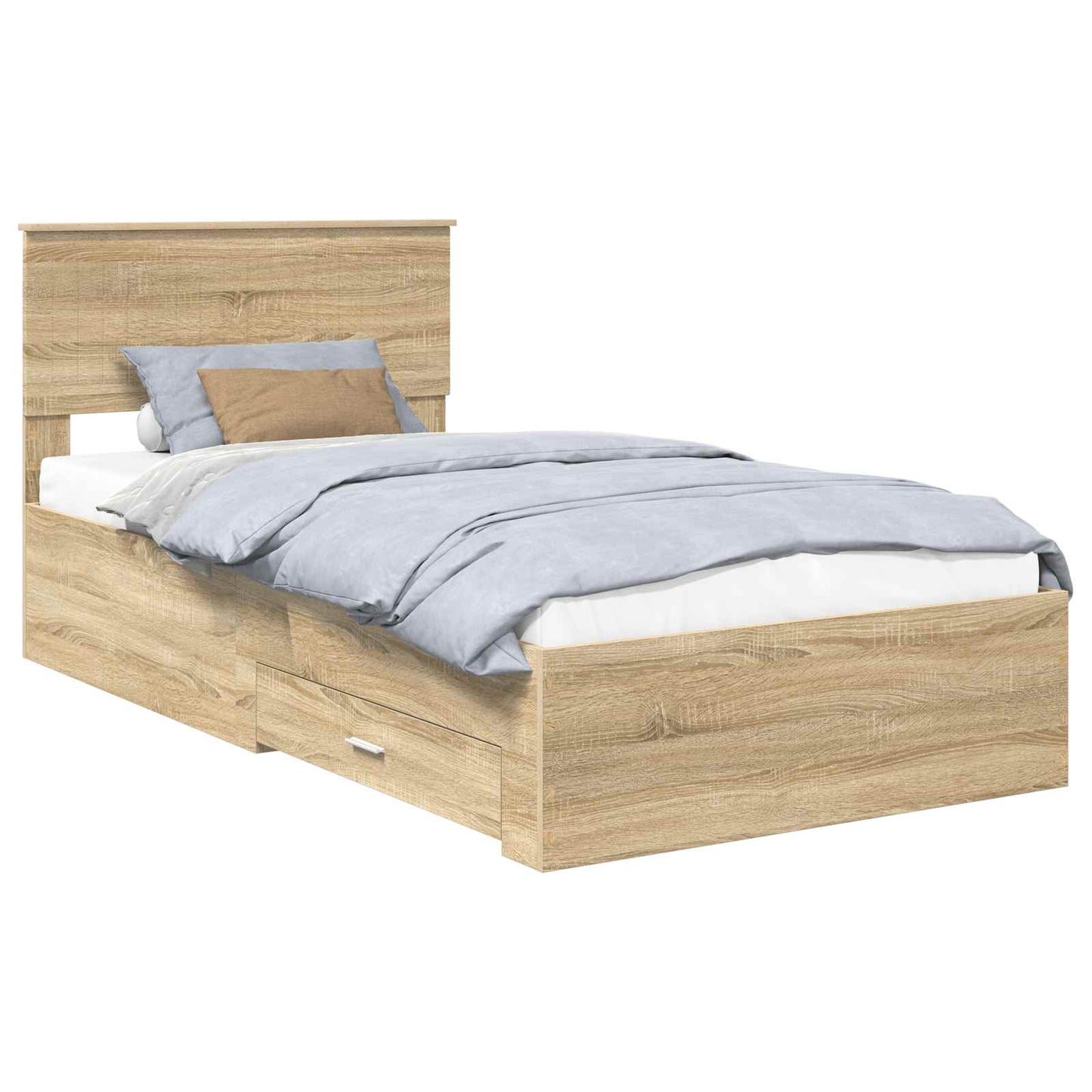 Bedframe met hoofdeinde Sonoma Eiken 100 x 200 cm Bewerkt hout is nu te koop bij PeponiXL, paradijselijk wonen!