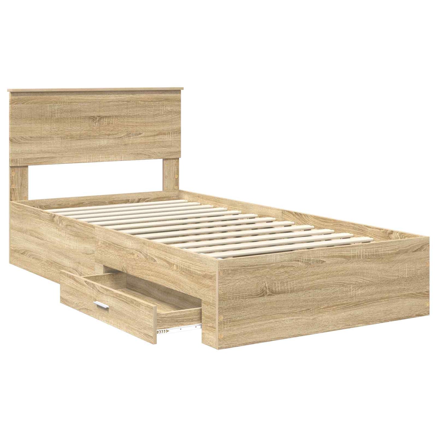 Bedframe met hoofdeinde Sonoma Eiken 100 x 200 cm Bewerkt hout is nu te koop bij PeponiXL, paradijselijk wonen!