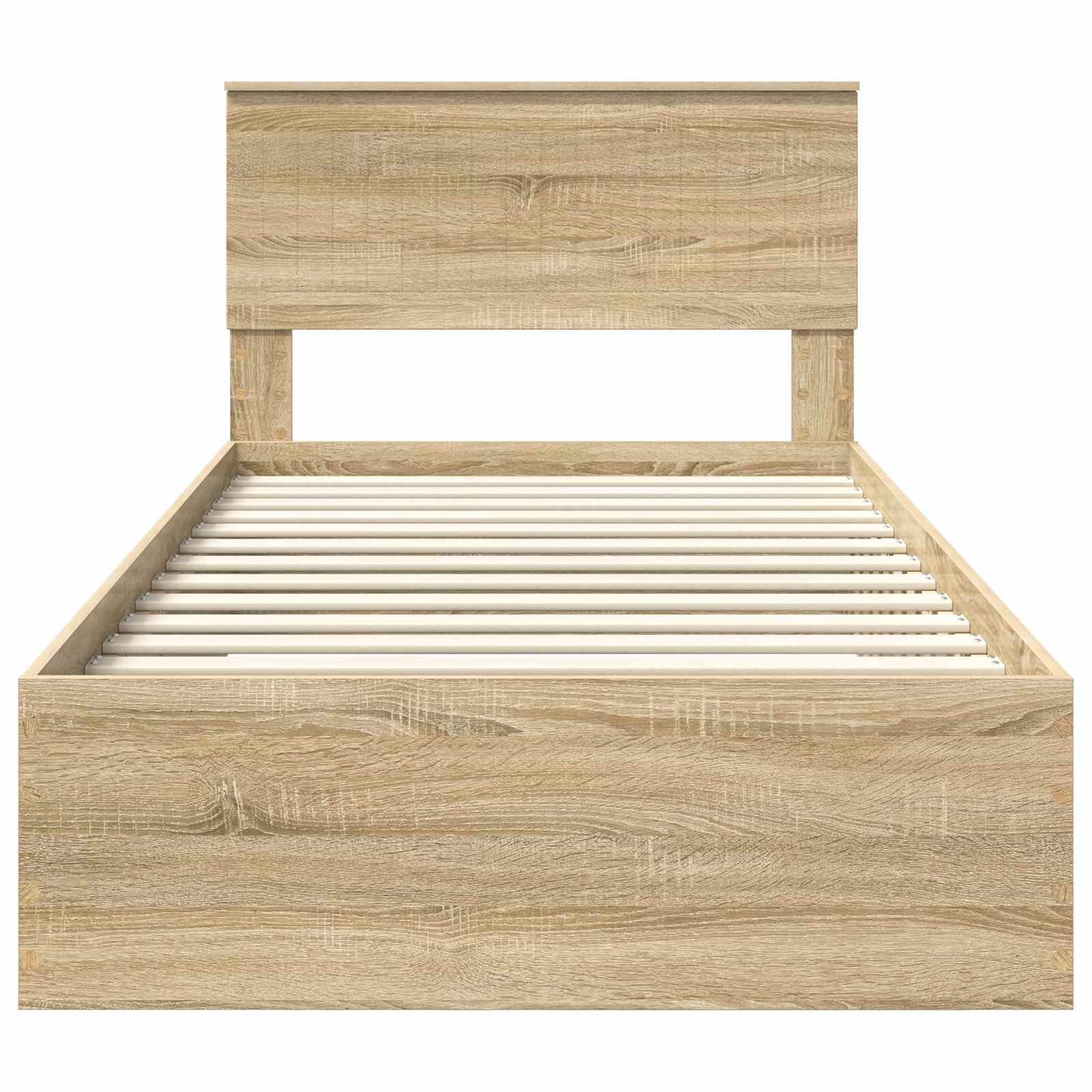 Bedframe met hoofdeinde Sonoma Eiken 100 x 200 cm Bewerkt hout is nu te koop bij PeponiXL, paradijselijk wonen!