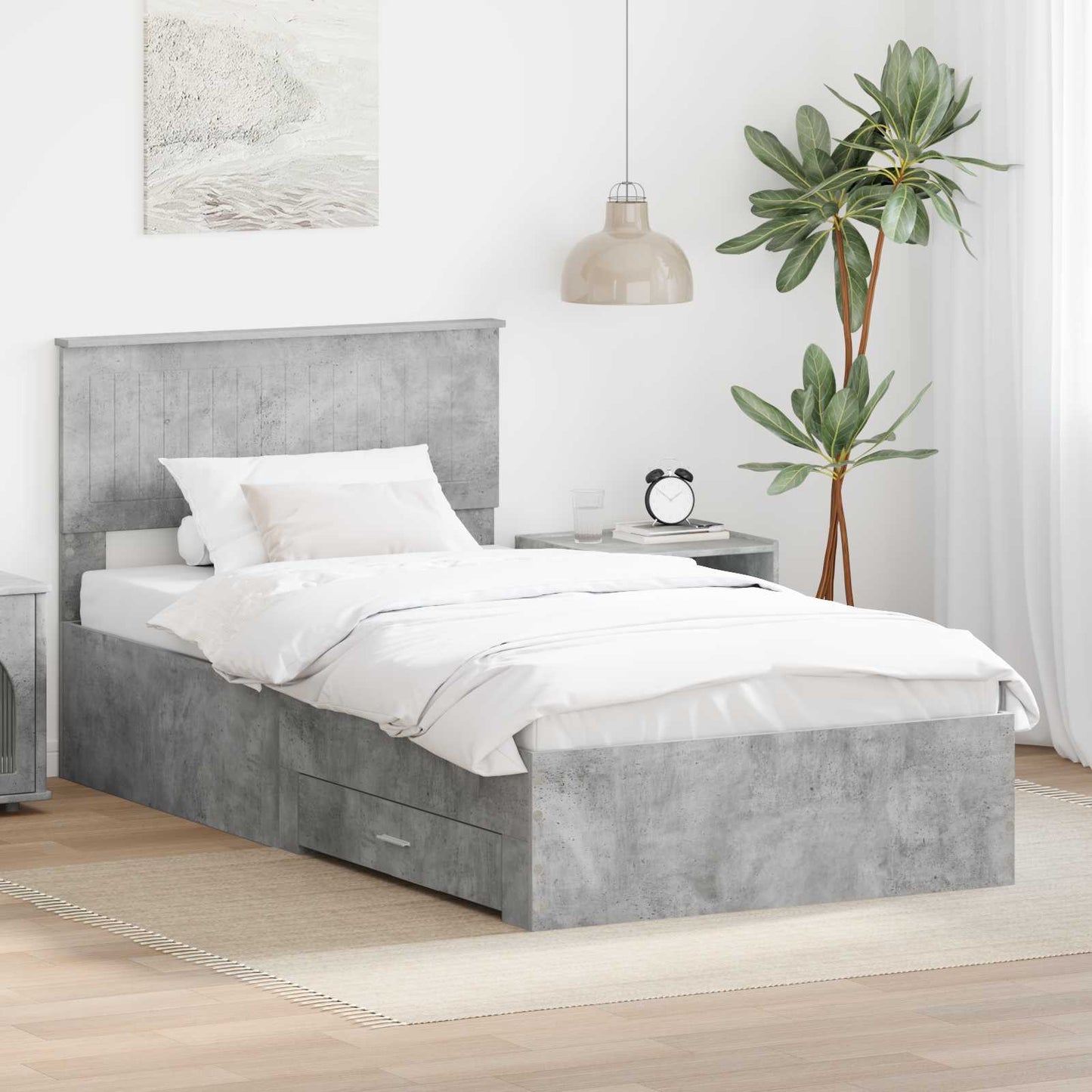 Bedframe met hoofdeinde Beton Grijs 100 x 200 cm Bewerkt hout is nu te koop bij PeponiXL, paradijselijk wonen!