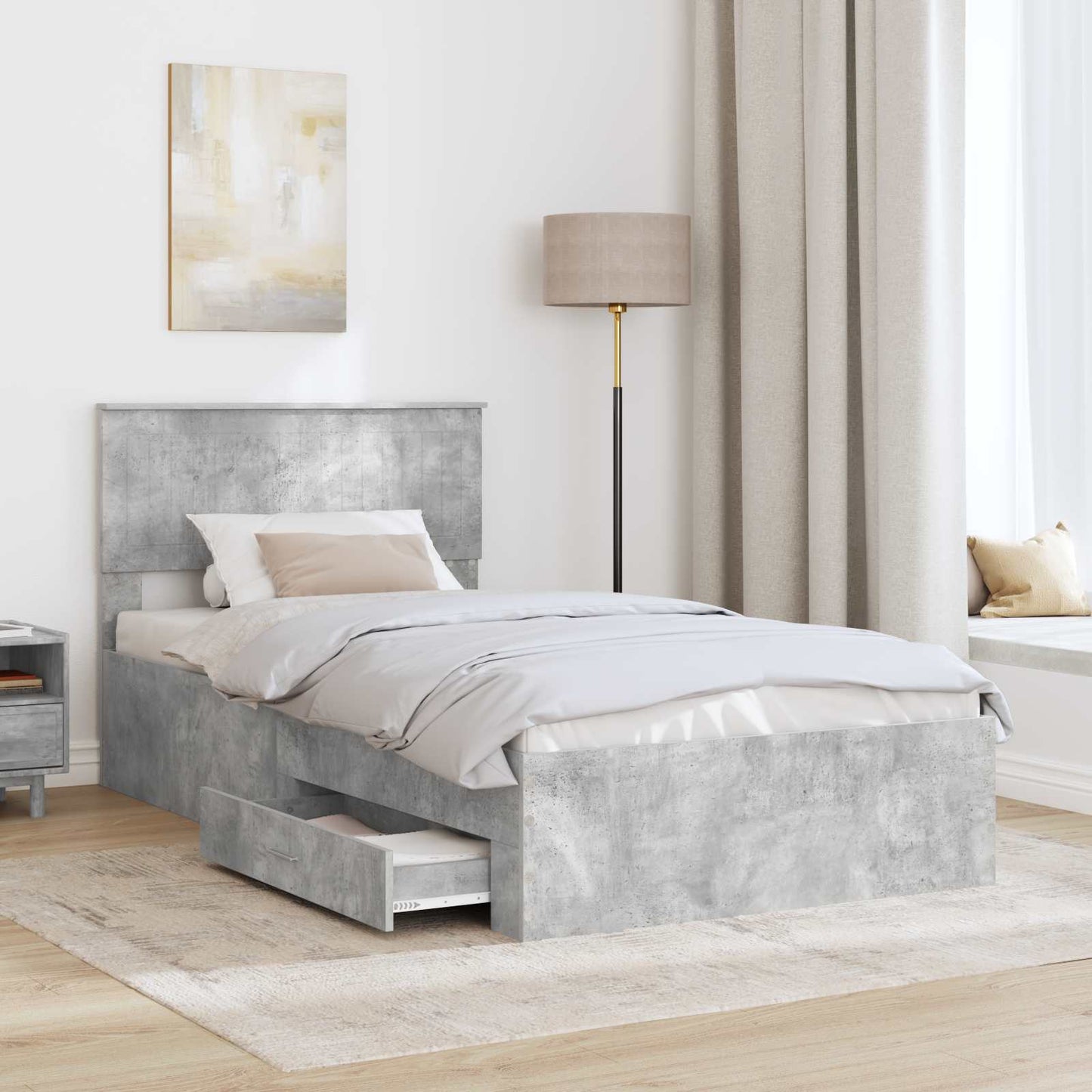 Bedframe met hoofdeinde Beton Grijs 100 x 200 cm Bewerkt hout is nu te koop bij PeponiXL, paradijselijk wonen!