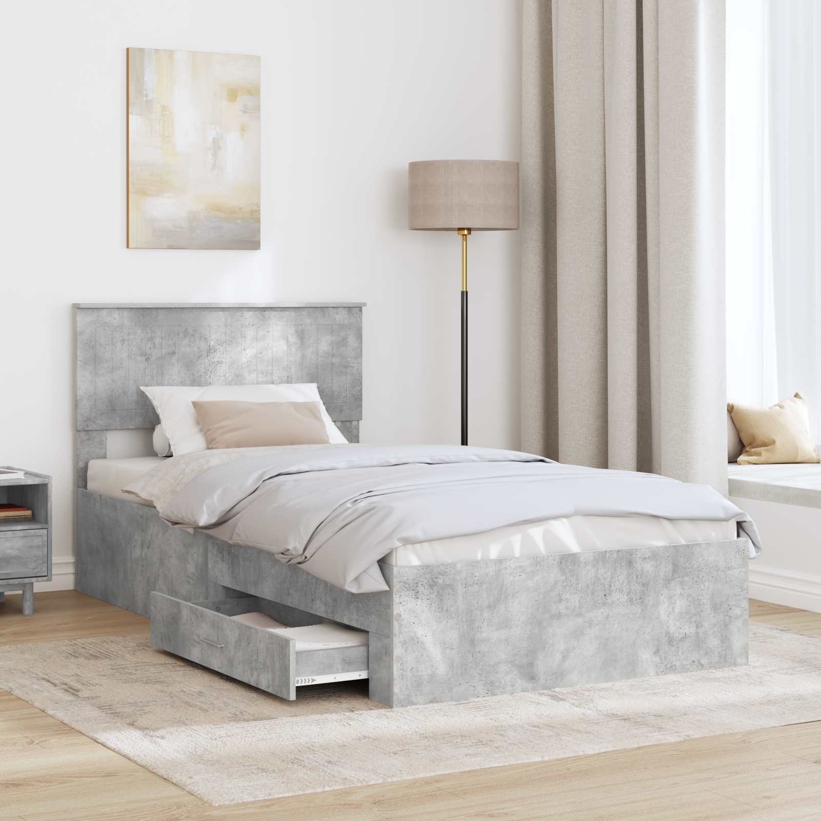 Bedframe met hoofdeinde Beton Grijs 100 x 200 cm Bewerkt hout is nu te koop bij PeponiXL, paradijselijk wonen!