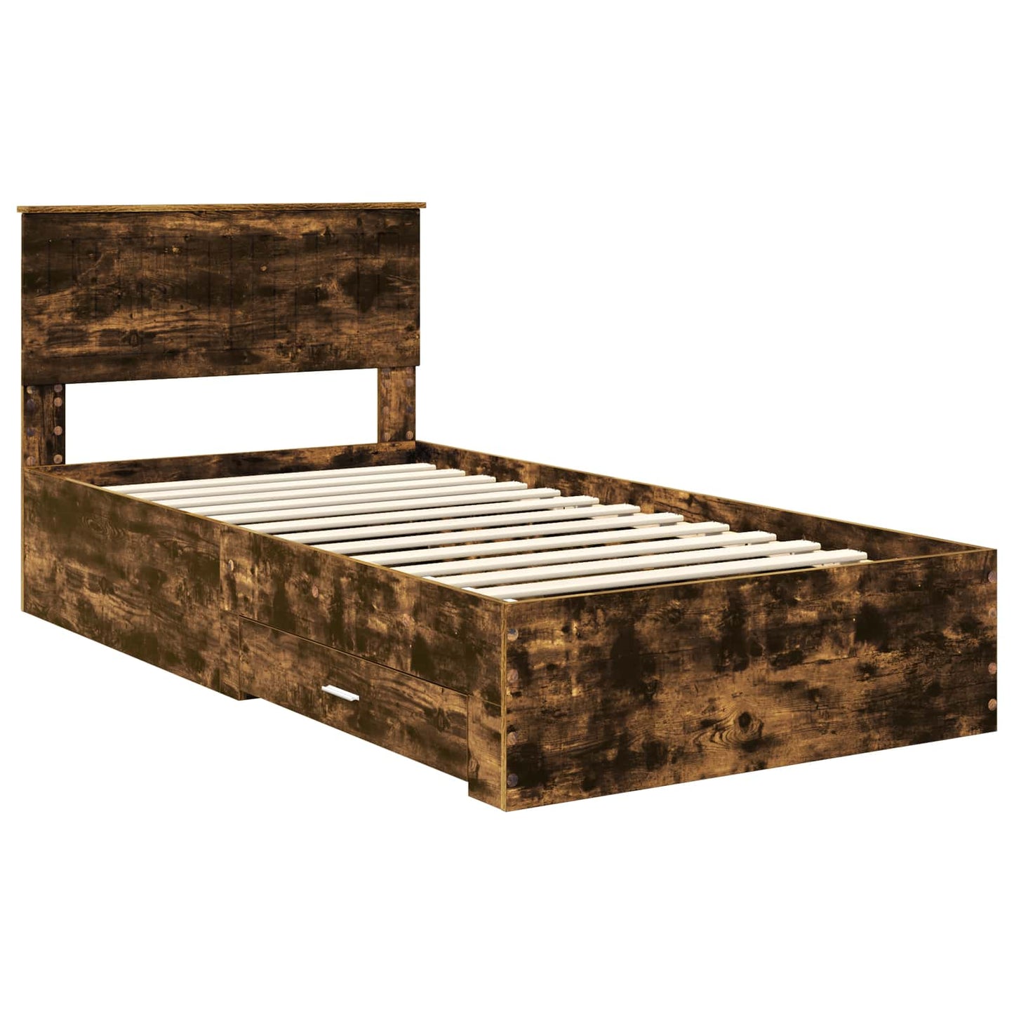 Bedframe met hoofdeinde Gerookt eiken 100 x 200 cm Bewerkt hout is nu te koop bij PeponiXL, paradijselijk wonen!