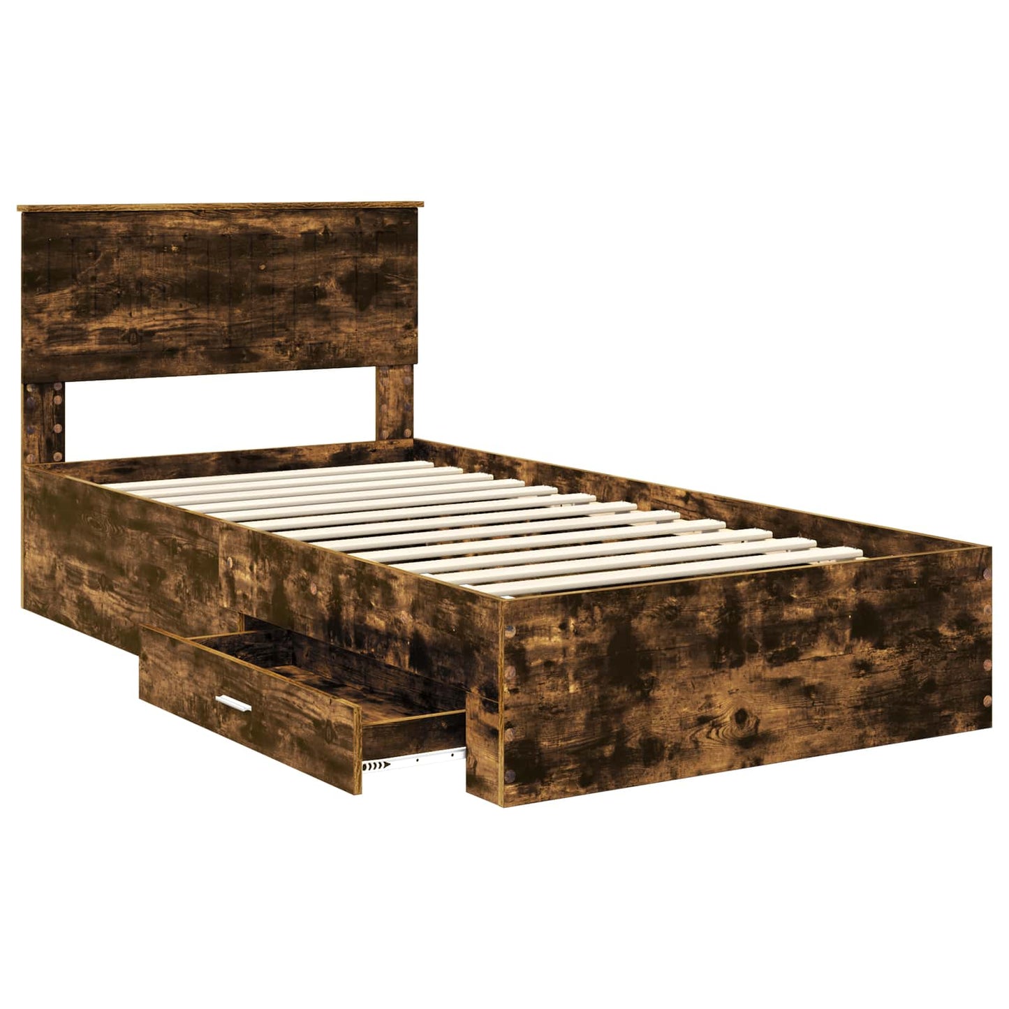 Bedframe met hoofdeinde Gerookt eiken 100 x 200 cm Bewerkt hout is nu te koop bij PeponiXL, paradijselijk wonen!