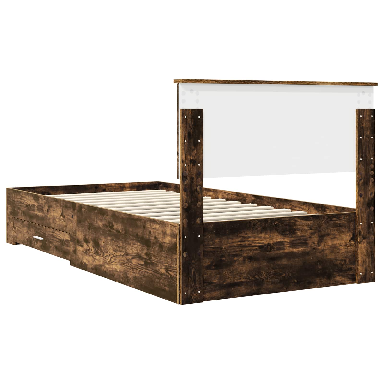 Bedframe met hoofdeinde Gerookt eiken 100 x 200 cm Bewerkt hout is nu te koop bij PeponiXL, paradijselijk wonen!
